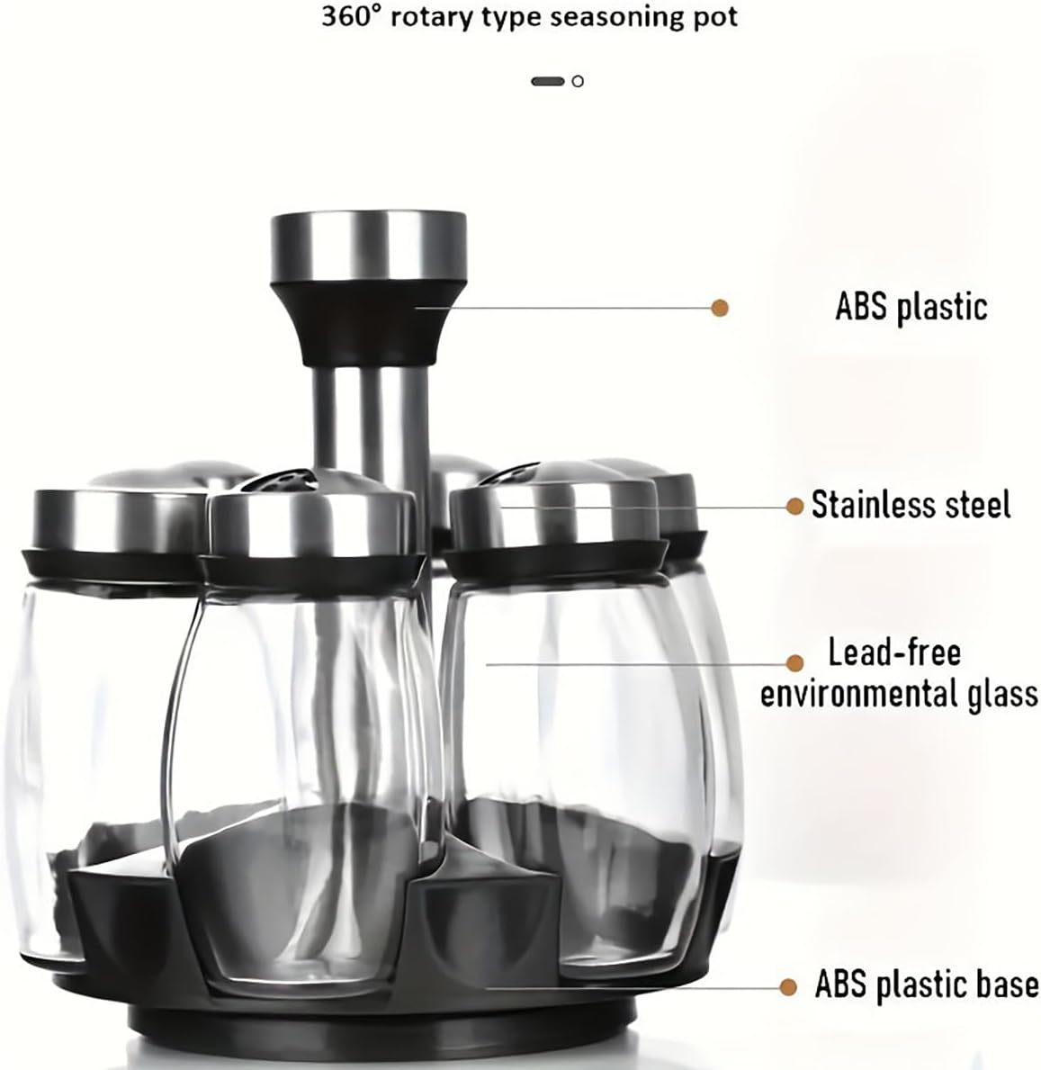 Rotating Spice Rack, 6PC Glass Spice Jars Suitable for kitchen countertops