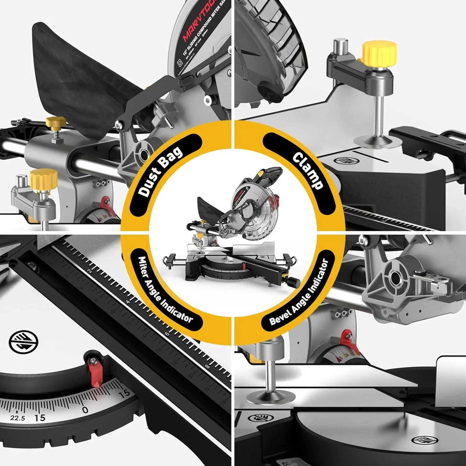 MarvTool 10-inch Sliding Compound Miter Saw Single Bevel 0-45�� with Extension Table 36T Blade