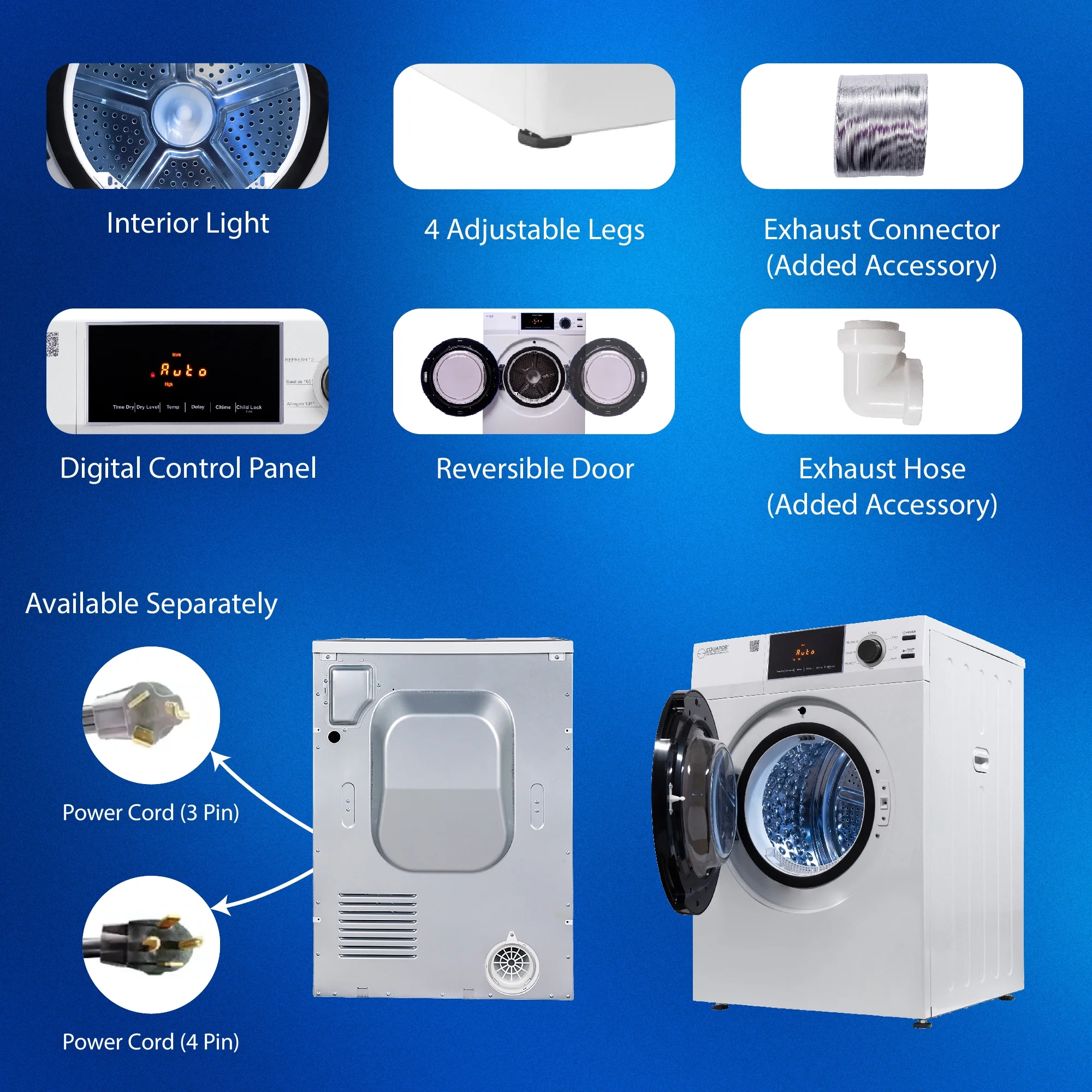 4cu.ft. 220V Electric Vented Sensor Dryer Interior Light Reversible Door - Image 9