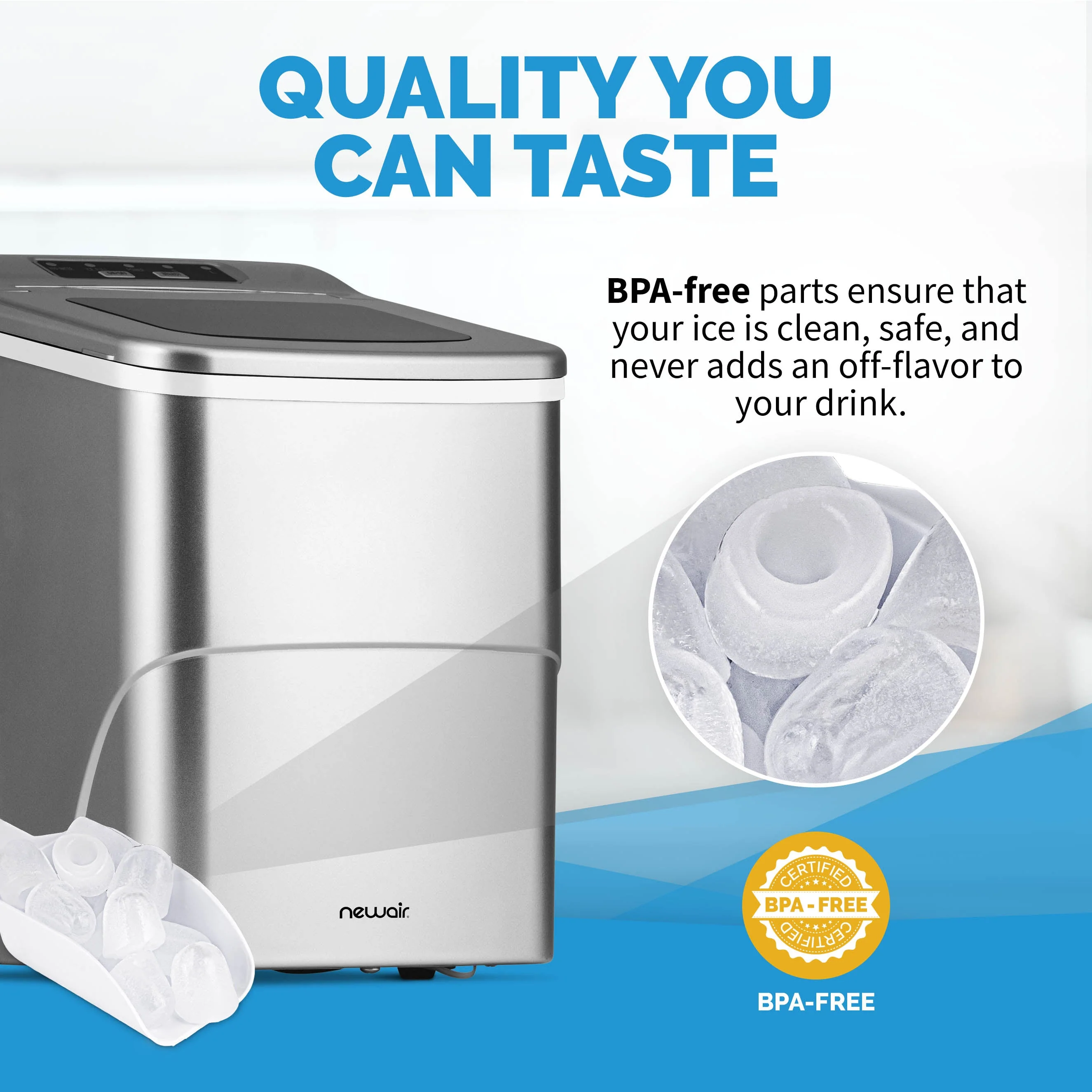 Newair Countertop Bullet Ice Maker in Matte Black or Metallic Silver, 26 lbs/Day