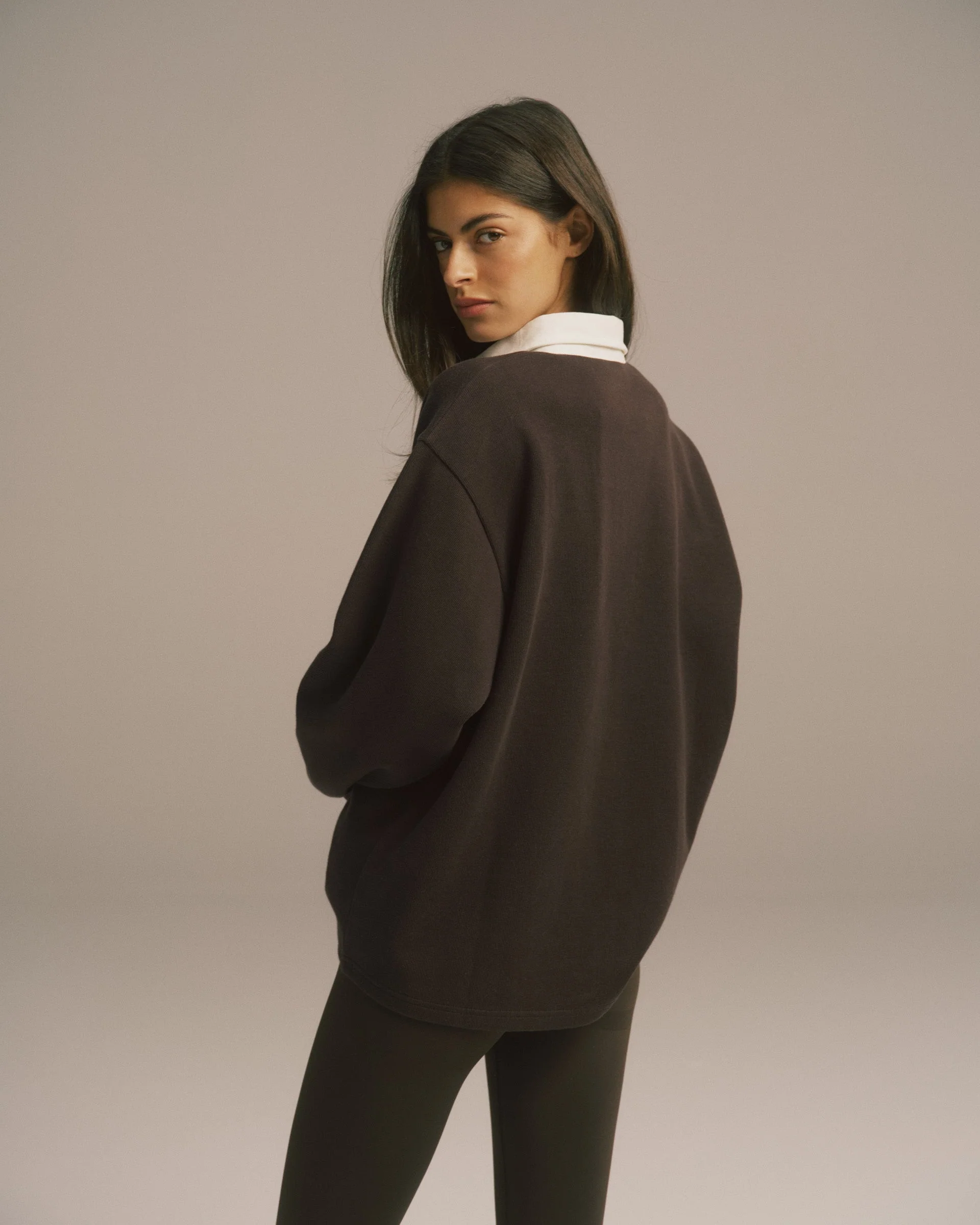 Varsity Oversized Rugby Top - Coffee Bean