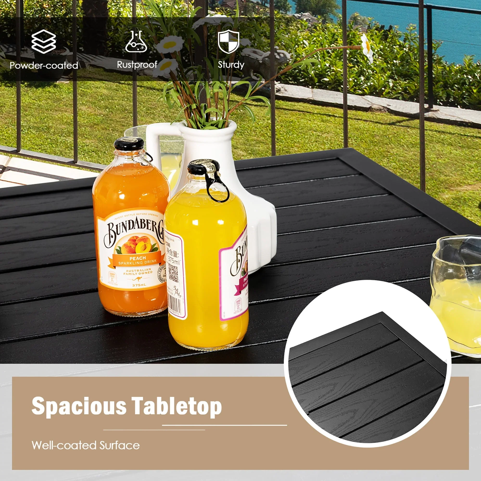Costway 32''  Patio Square Bar Table Metal Cafe Bistro Table Garden Deck Black