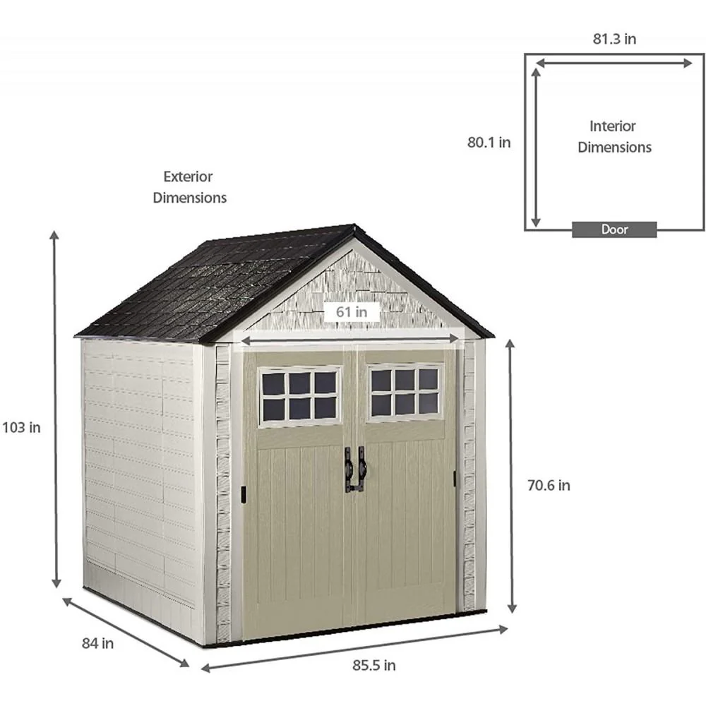 77 Ft Durable Weather Resistant Resin Outdoor Garden Storage Shed with Windows and Utility Hooks, Sand