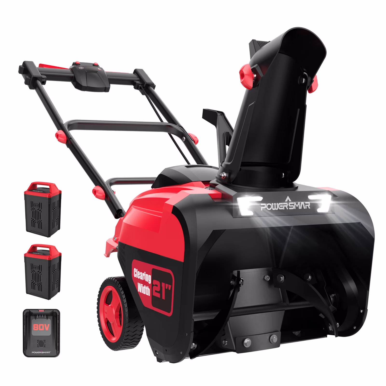 80V 21" Cordless Snow Blower, with 2 Batteries and Charger