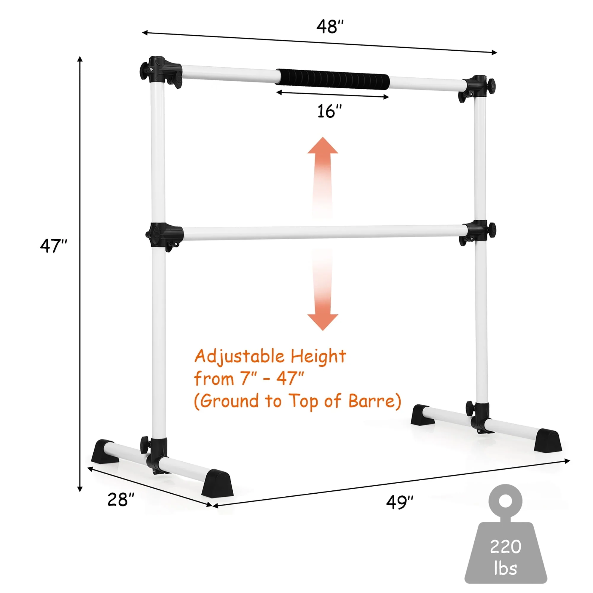 4ft Portable Ballet Barre Freestanding Adjustable Double Dance Bar Silver Image 4