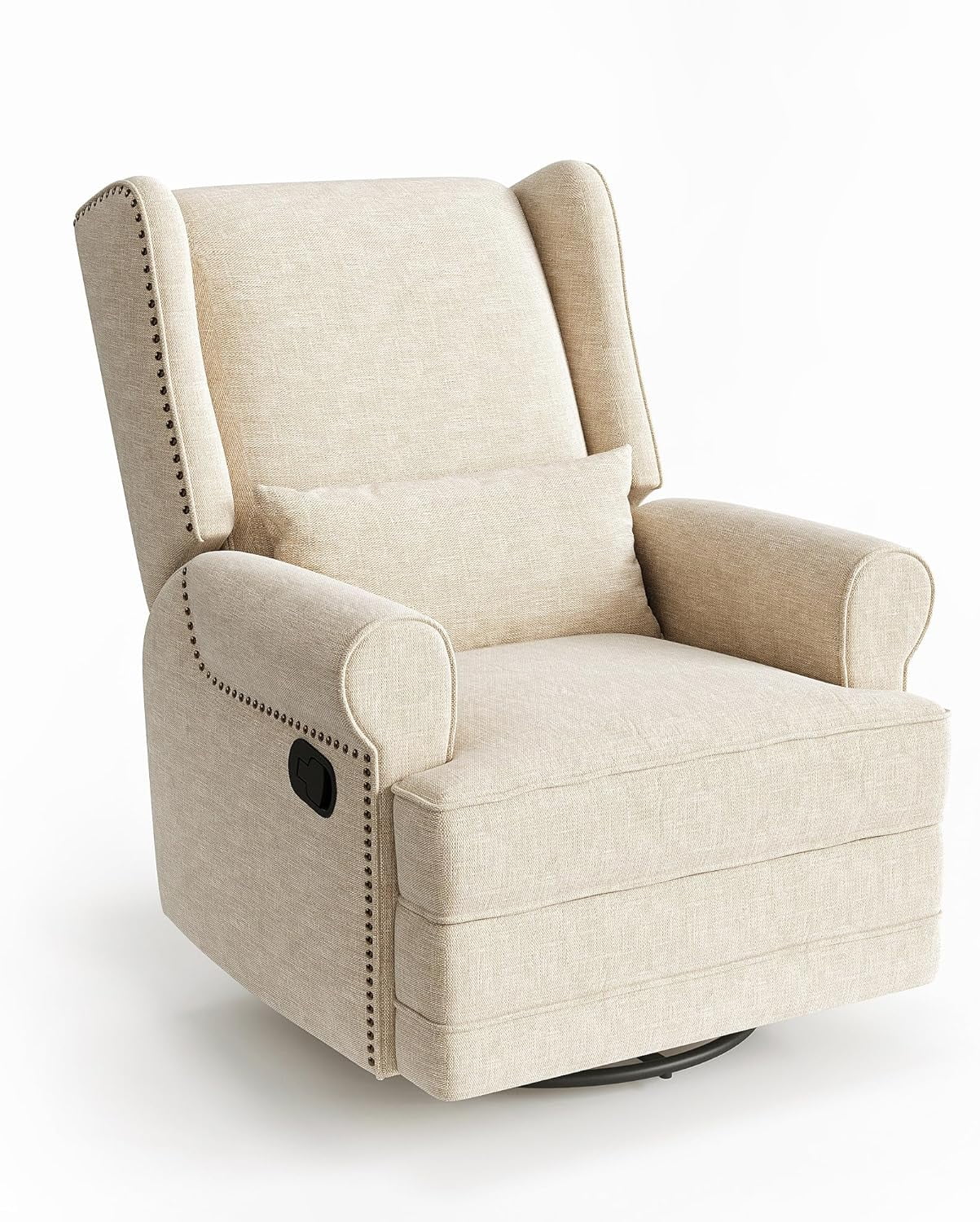 Swivel Nursery Glider Recliner, Comfy Upholstered Glider Chair with Lumbar Pillow and Footrest, Beige(Beige) - Image 4