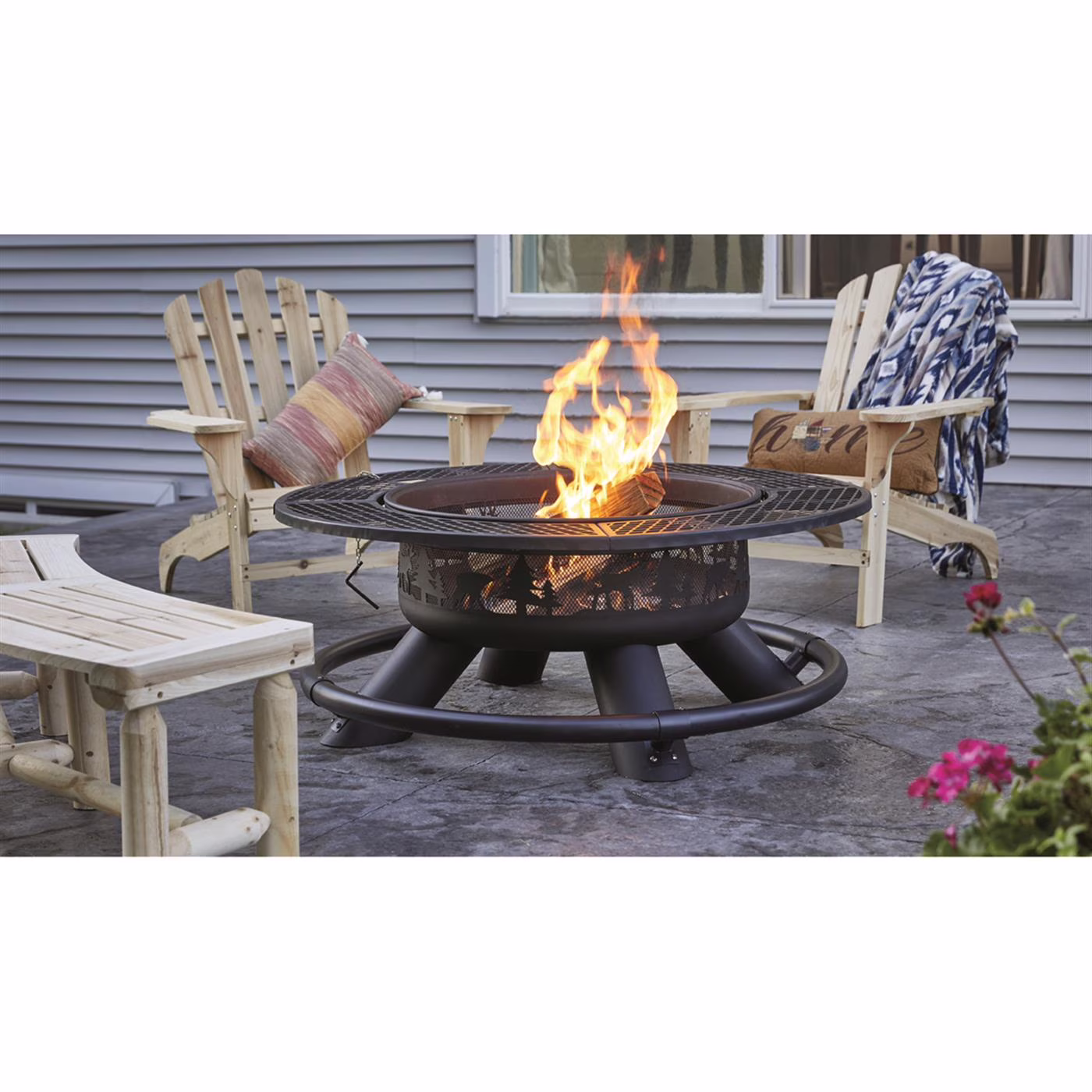 47" Fire Pit with BBQ Grate Geometric(Geometric) - Image 3