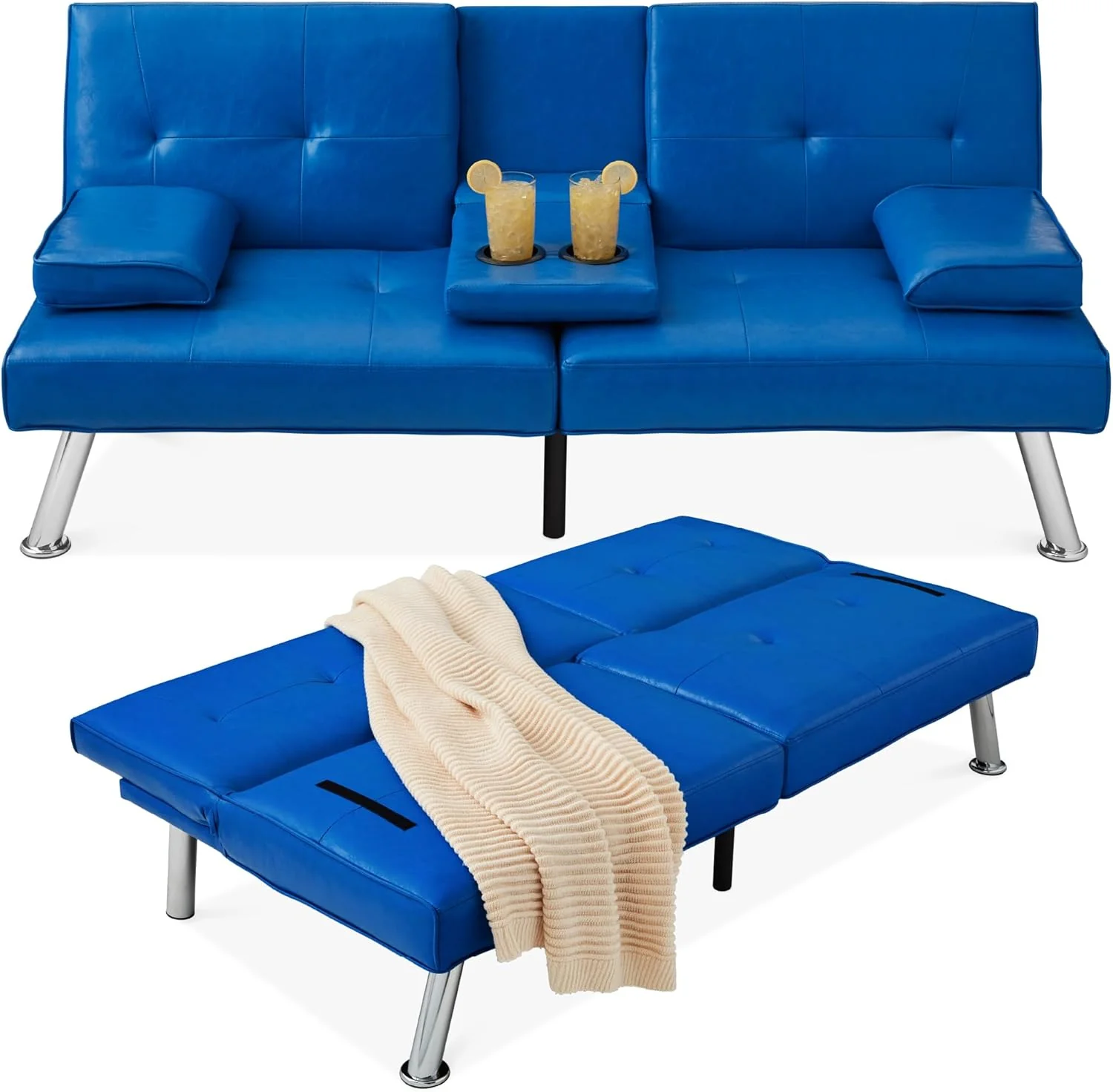 Futon convertible moderne en similicuir Best Choice Products, pliable et réglable