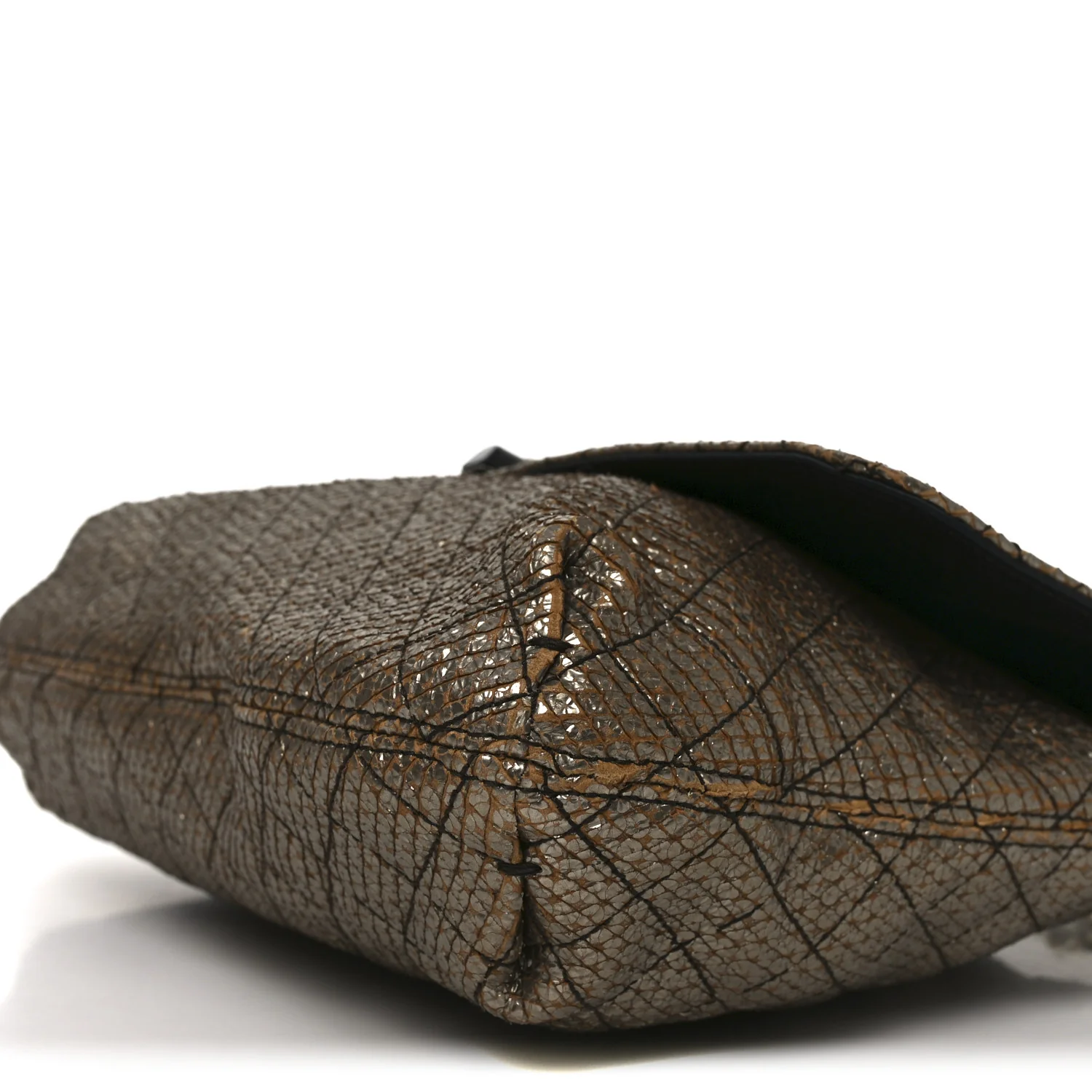 Crackled Metallic Lame Quilted Happy Partage Bag Gold