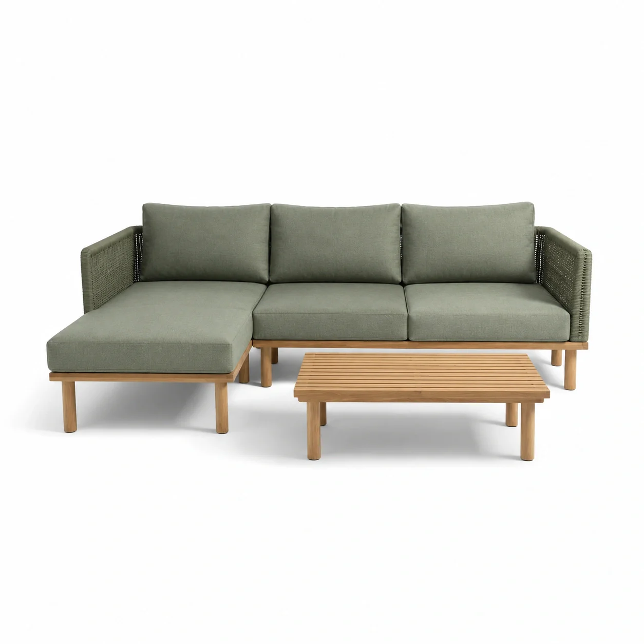Ensemble canapé de jardin en bois d'acacia avec coussins en polyester vert - 2026