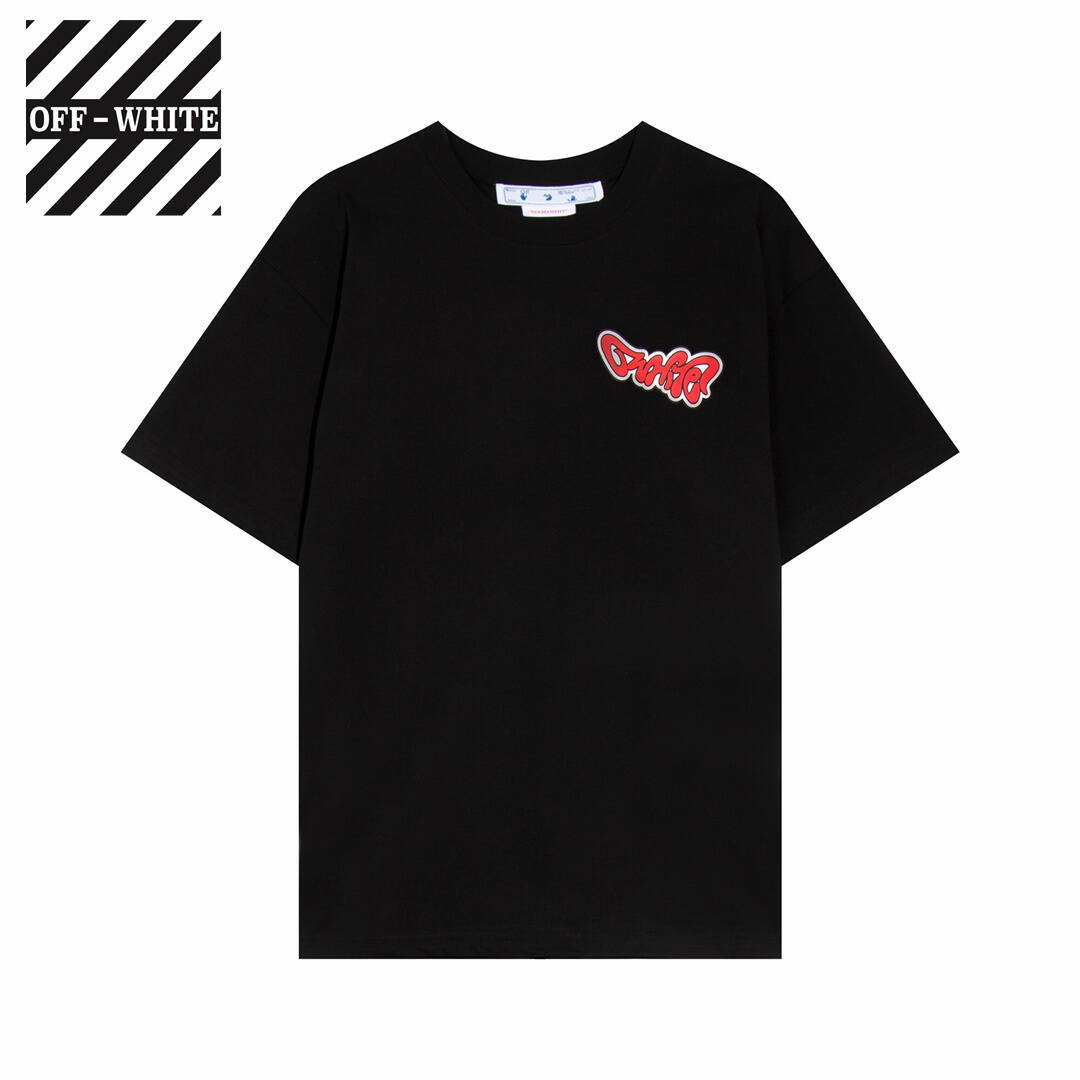 OFF-WHITE(オフホワイト) 2023　春夏新作　半袖シャツ　Tシャツ 矢じり　100％純綿生地　　快適　通気性が良い　シンプルの風格　かっこいい　黒　男女兼用Tシャツ