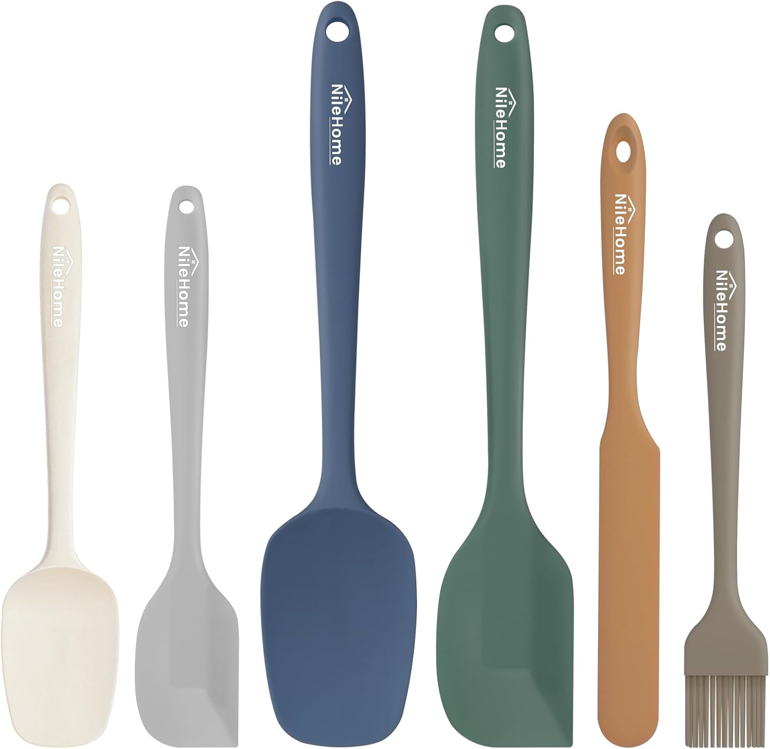 NileHome 6 Pieces Silicone Spatula Set with Silicone Brush, Mixing-Black