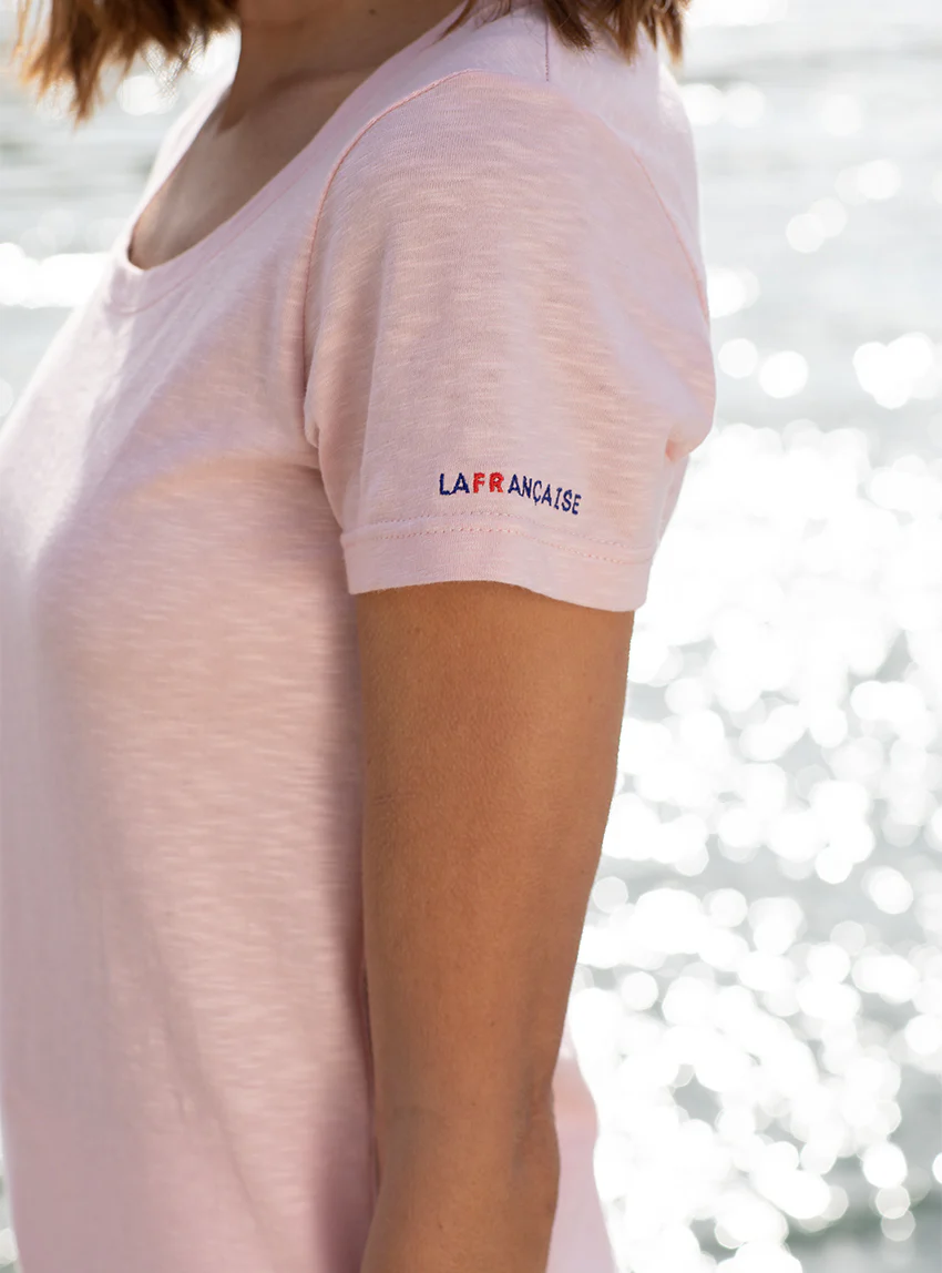Tee-shirt femme uni rose en coton