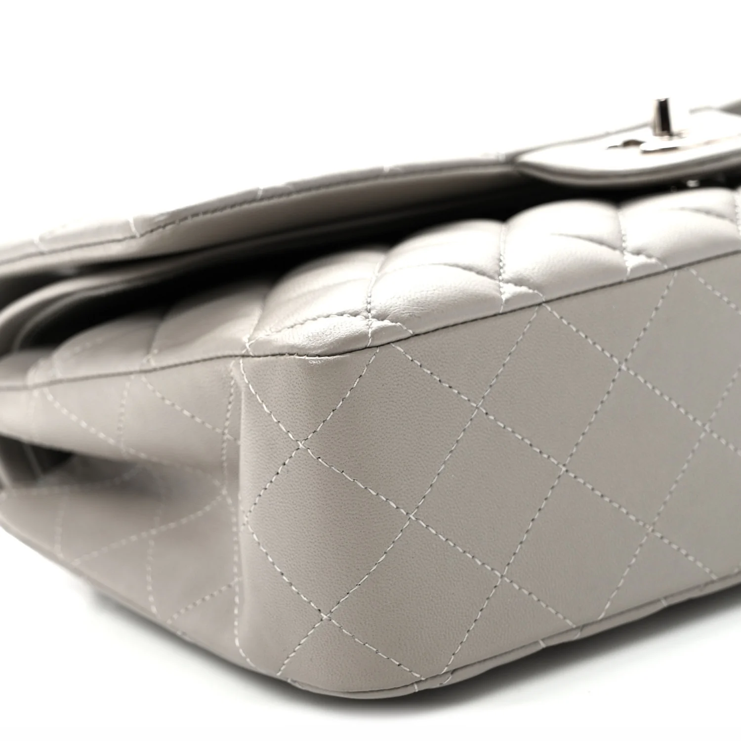 Lambskin Quilted Medium Double Flap Grey
