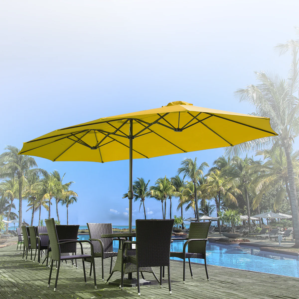 AECOJOY 15x9ft Double-Sided Patio Umbrella, Yellow