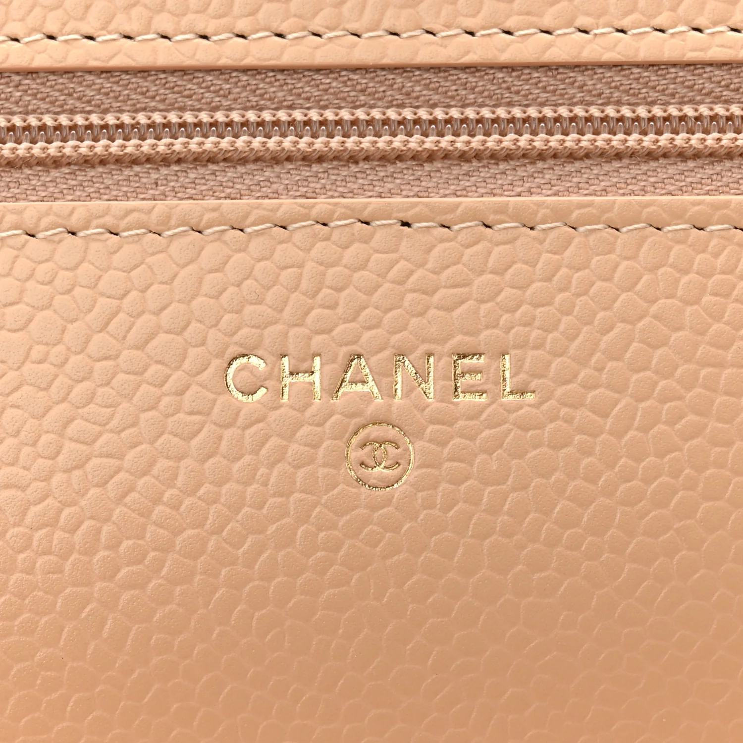 Caviar Quilted Wallet on Chain WOC Beige