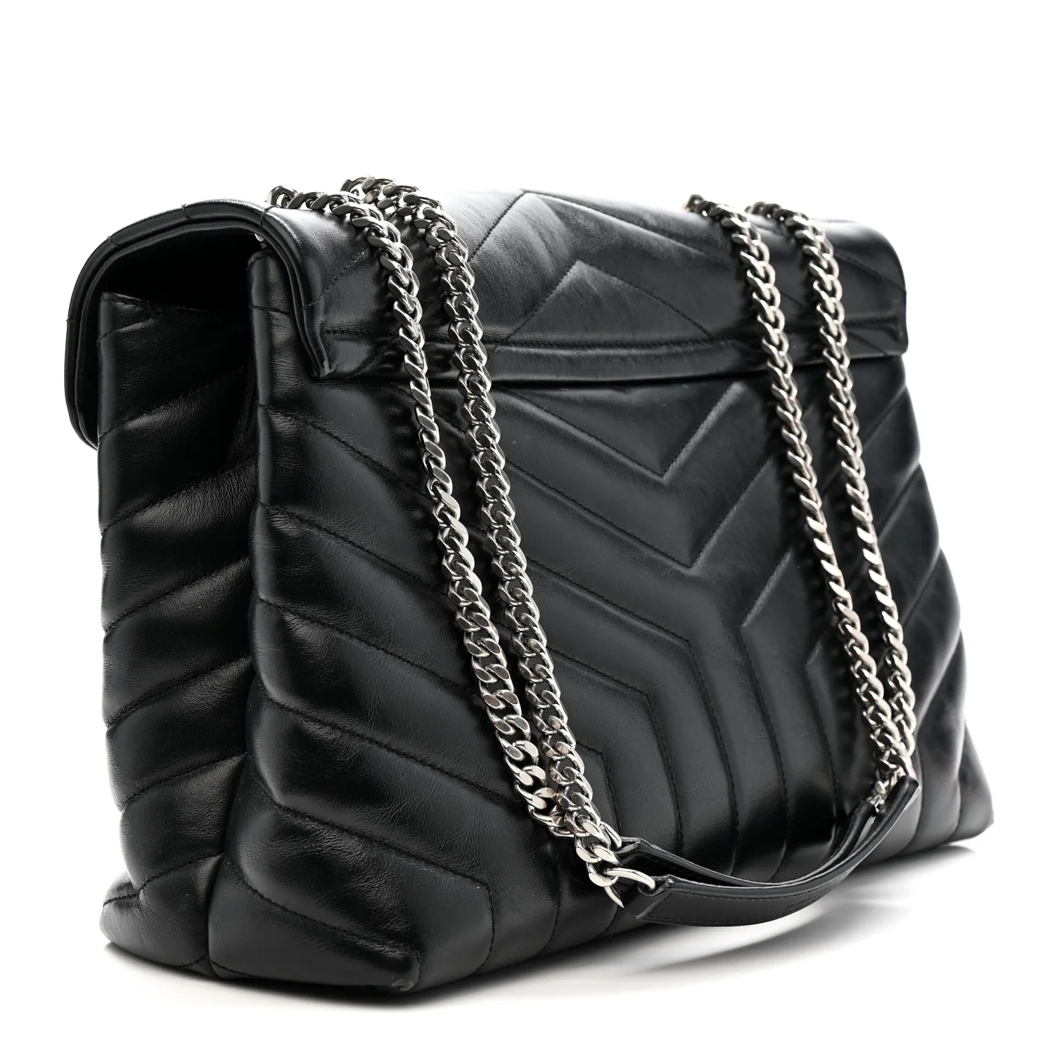 Calfskin Y Quilted Monogram Medium Loulou Chain Satchel Black