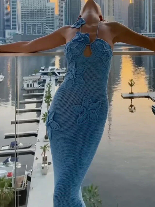 Sophie Paris | Robe élégante en tricot ajouré sans manches