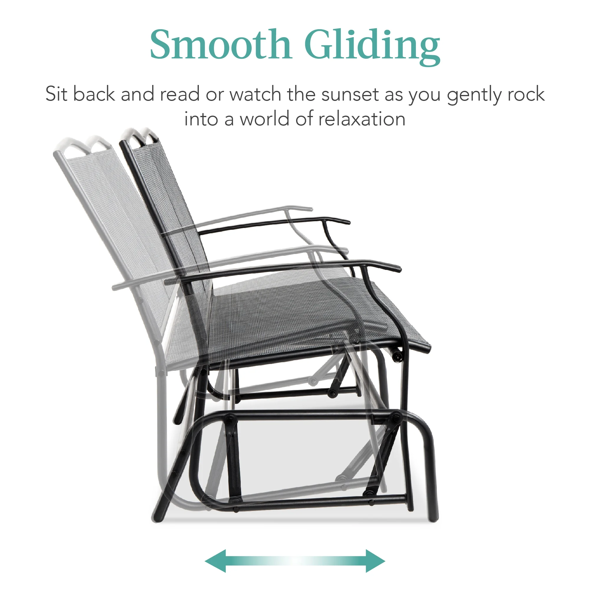 2-Person Outdoor Swing Glider, Steel Patio Loveseat, Bench Rocker w/ Armrests Gray(Gray) - Image 4
