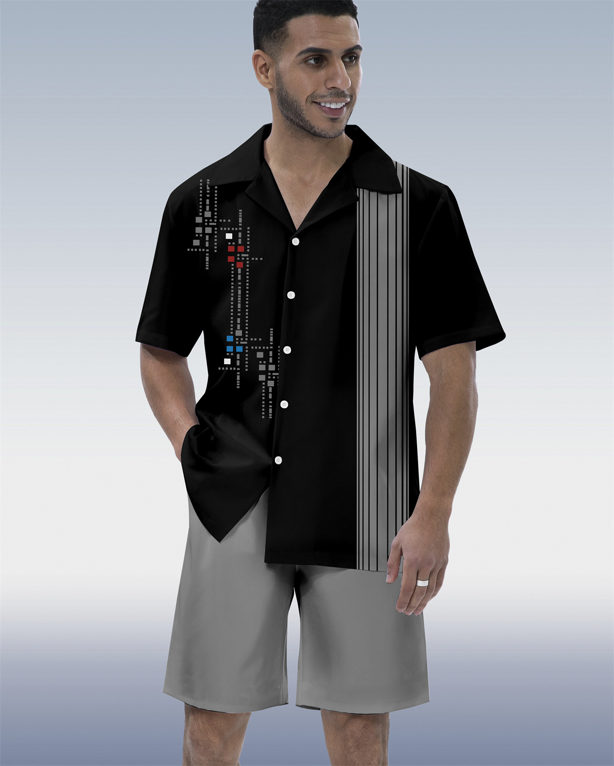 Costume à manches courtes pour homme, imprimé géométrique hawaïen, référence 078