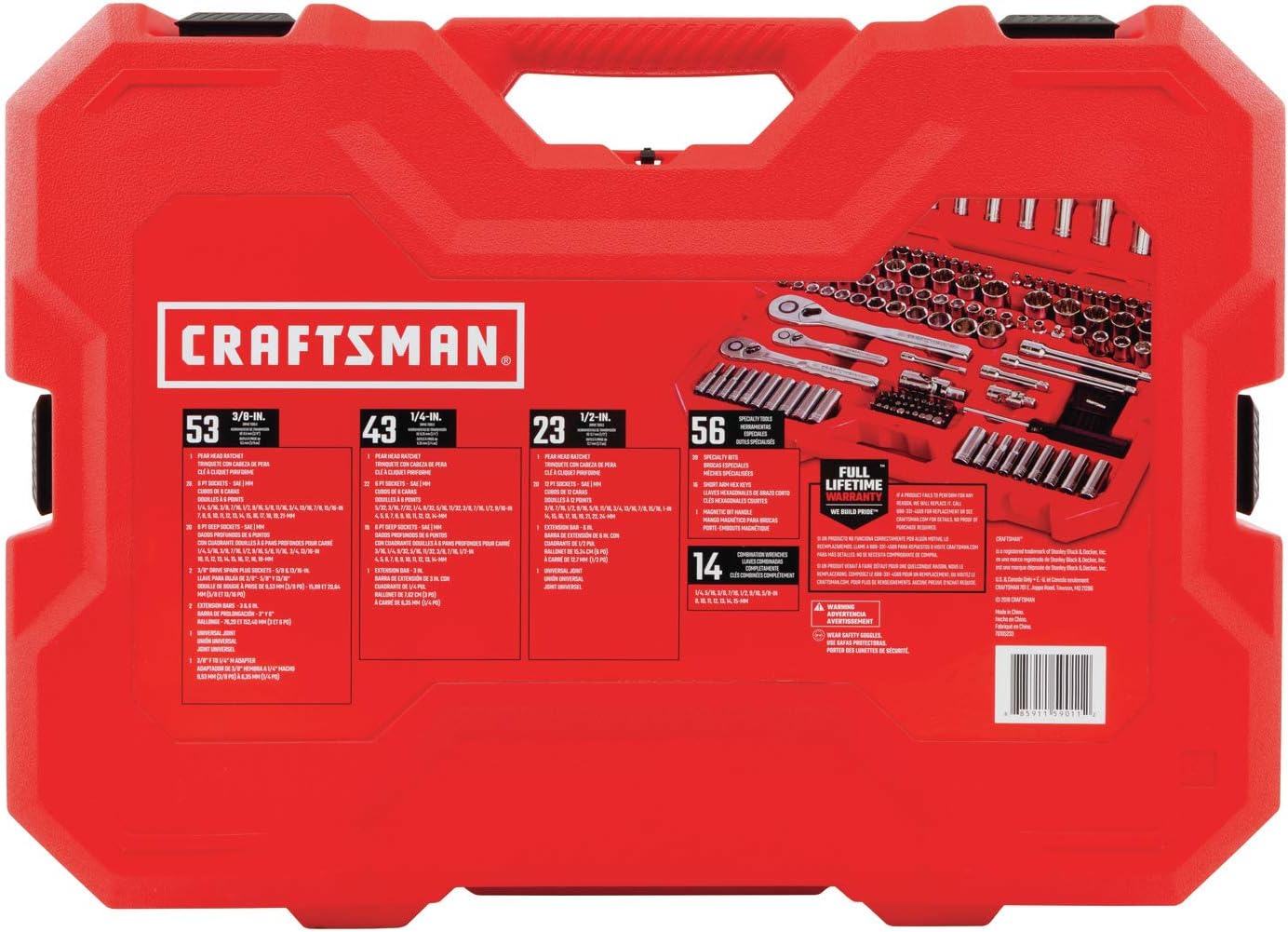 Coffret d'outils de mécanicien CRAFTSMAN, entraînement 1/4 et 3/8 pouce, 189 pièces (CMMT12134)