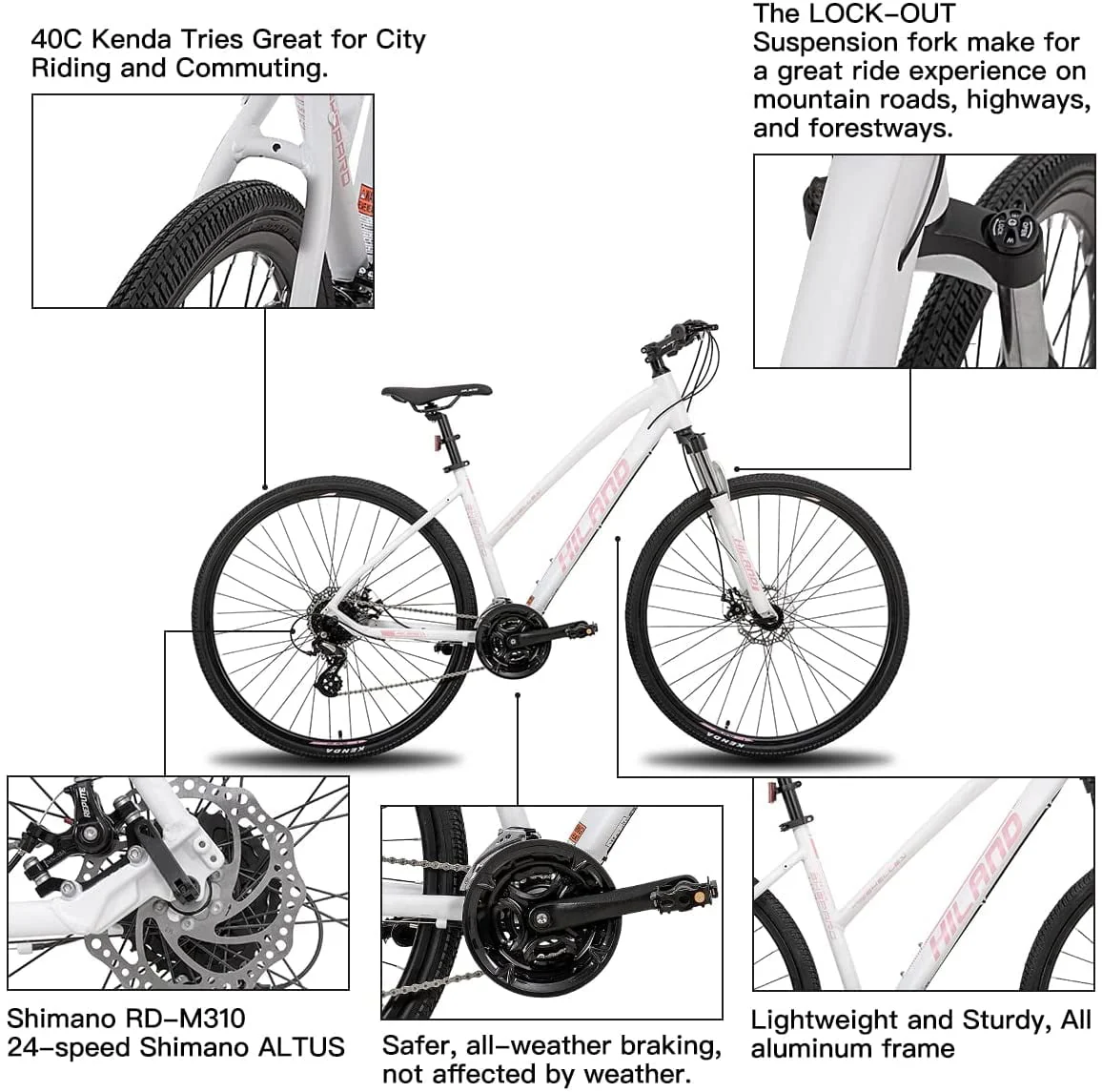 700C Hybrid Bicycle Aluminum 24 Speeds with Lock Out Suspension Fork Disc Brake City Commuter Comfort Bike Image 5