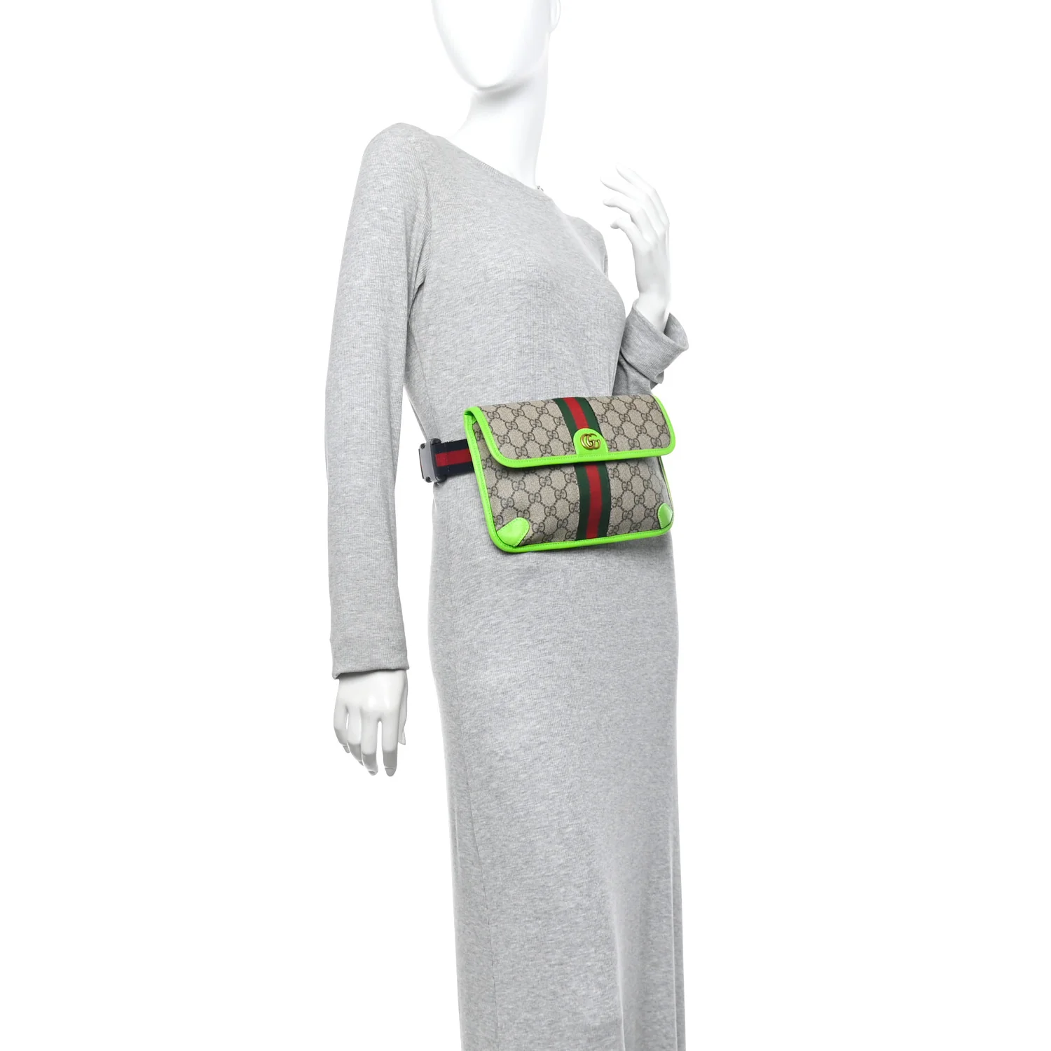 GG Supreme Monogram Web Small Ophidia Belt Bag Beige Ebony Electric Green