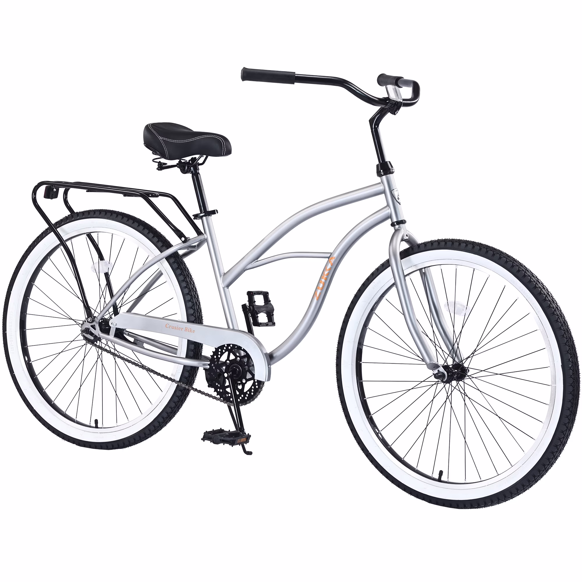 26 Inch Beach Cruiser Bike, Single Speed Bicycle with Steel Frame, Wide Wheels and Rear Coaster Brakes, Comfortable City Commuter Bike for Adult Men, Silver(Silver)