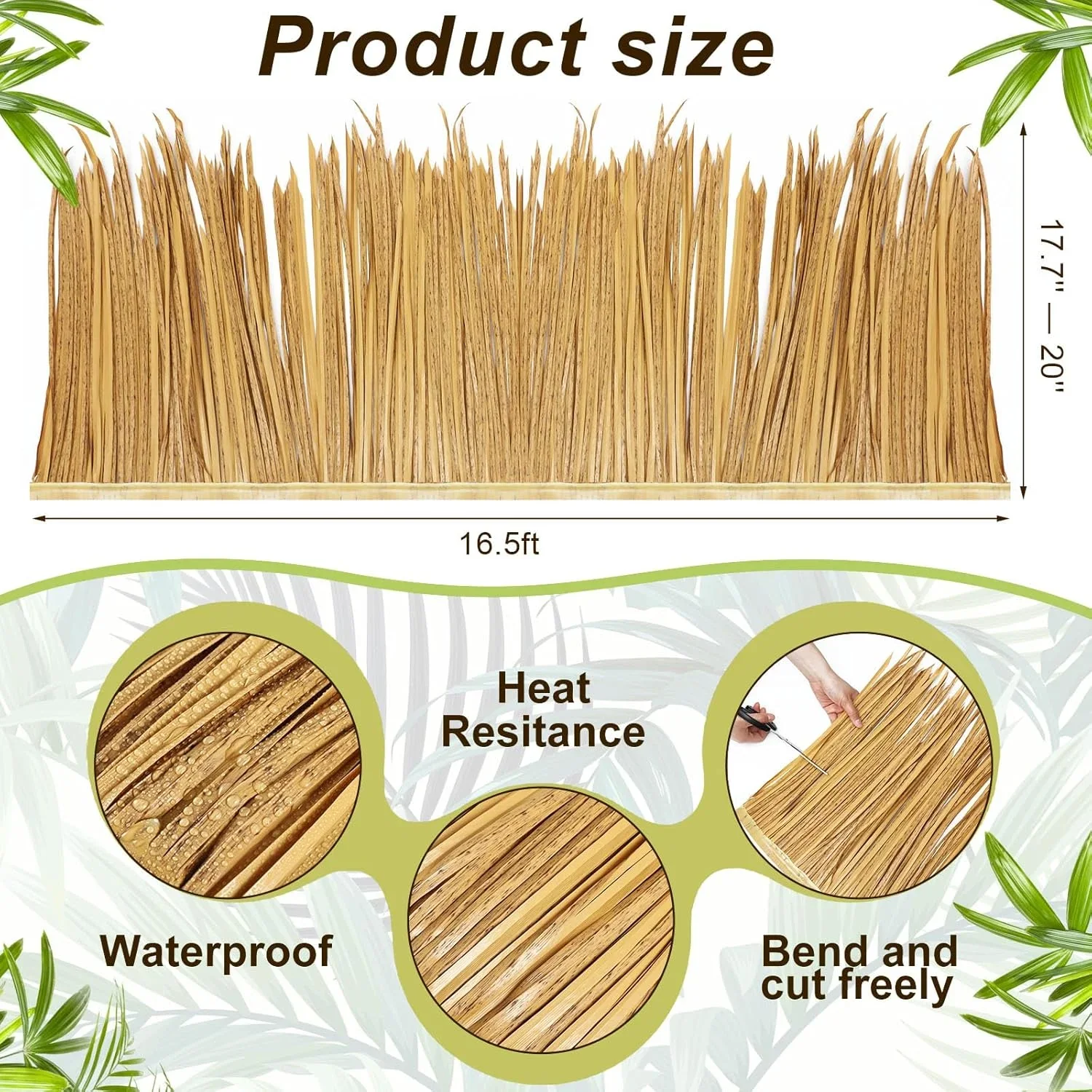Hltser QWVGYUOP 16.5ft x 20in Thatch Roofing Mexican  Hut Grass Skirting Roof Artificial Palm Thatch Rolls  Bar Hut Grass Palapa Roofing for Garden   Fence Party Decoration