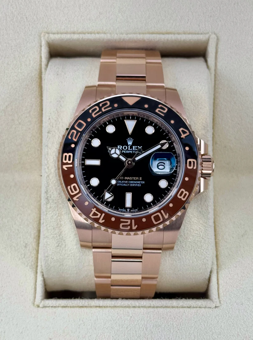 [Super Clone]RLX GMT-Master II 40mm Root Beer Black Dial Oyster Bracelet 18k Rose Gold Watch 126715chnr-0001