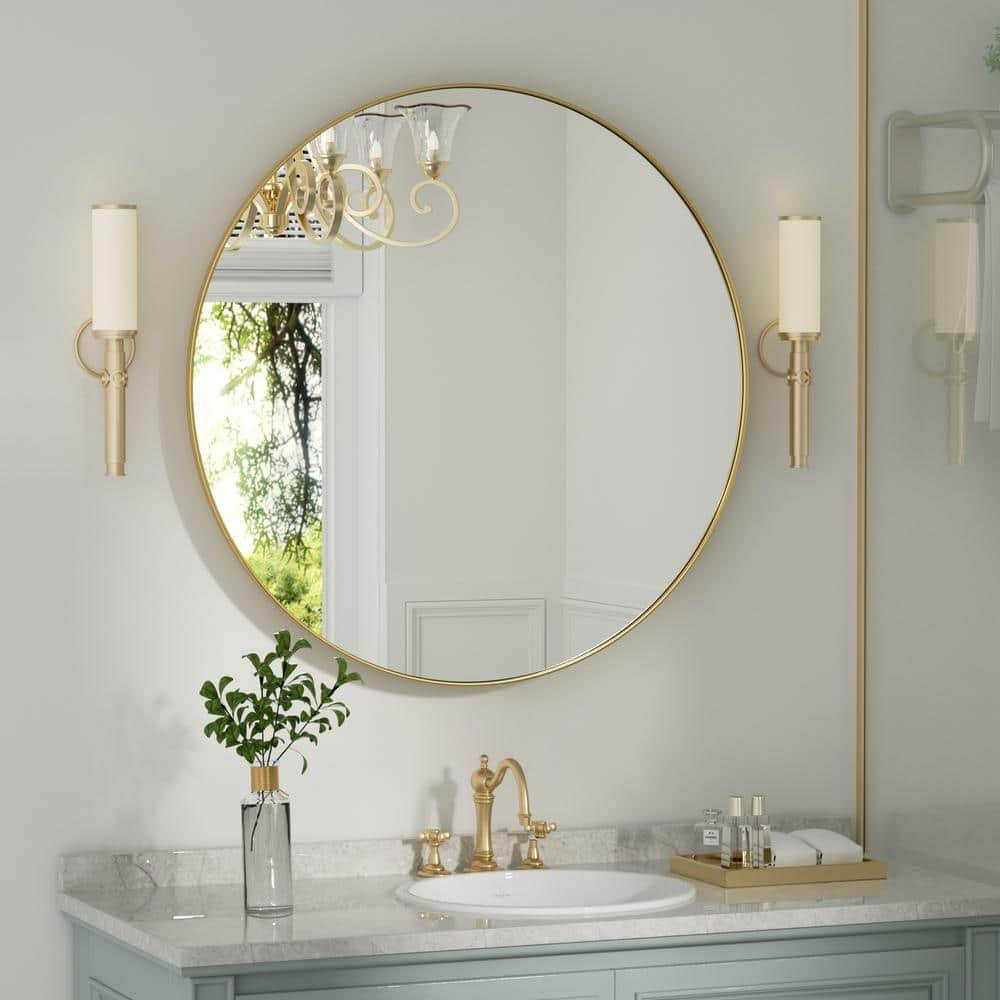 Alauni Round Metal Framed Wall Mounted Bathroom / Vanity Mirror Mercer41 Finish: Black, Size: 30