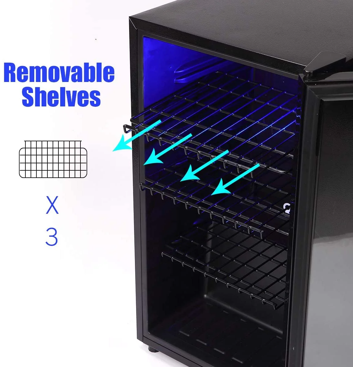 Compact Beverage Refrigerator, 100 Can Capacity, Glass Door, Black Stainless Steel(3.2 cu ft) - Image 6