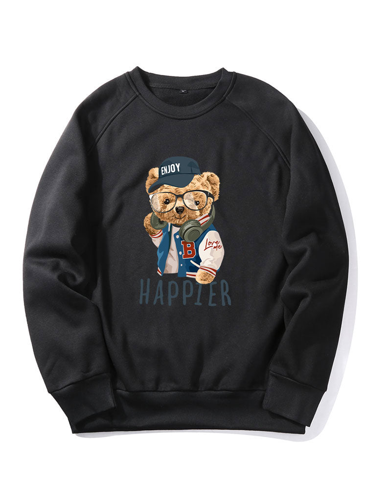 Sweat-shirt à manches raglan imprimé ours, style baseball