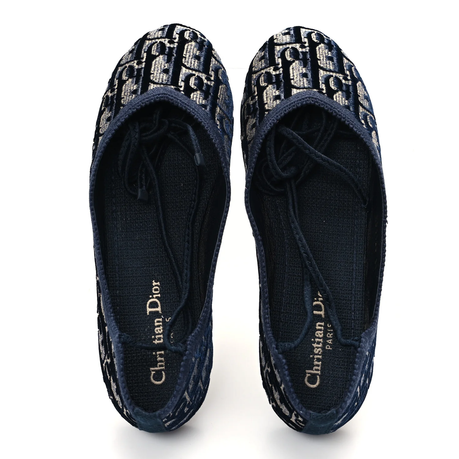 Velvet Oblique Poeme Laced Ballerina Flats 37.5 Deep Blue