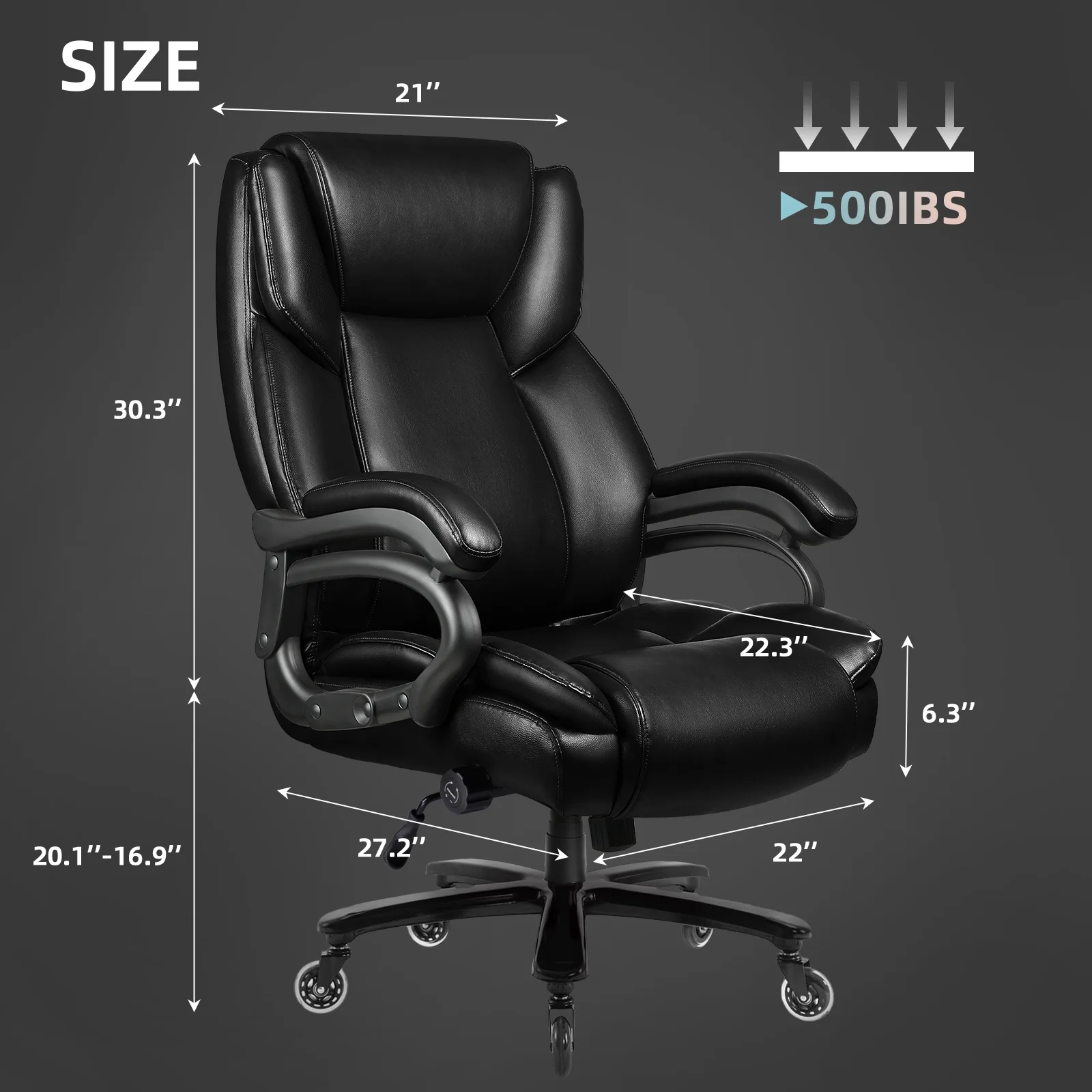 Heavy Duty Big and Tall Office Chair 500lbs with Adjustable Lumbar Support,High Back Office Chair for Adults(Black) - Image 2