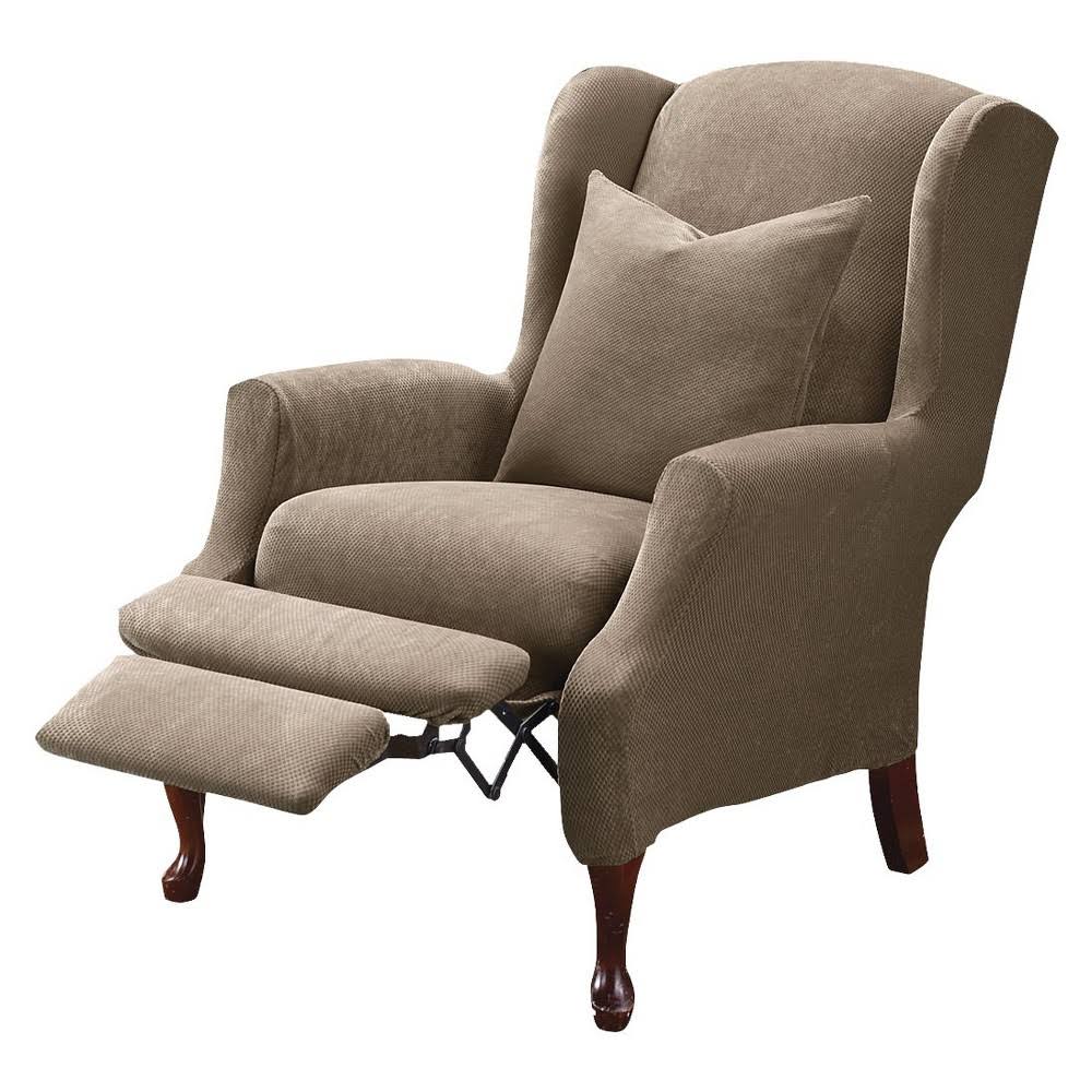 Sure Fit Stretch Pique 2-Piece Wing Chair Recliner Slipcover, Taupe
