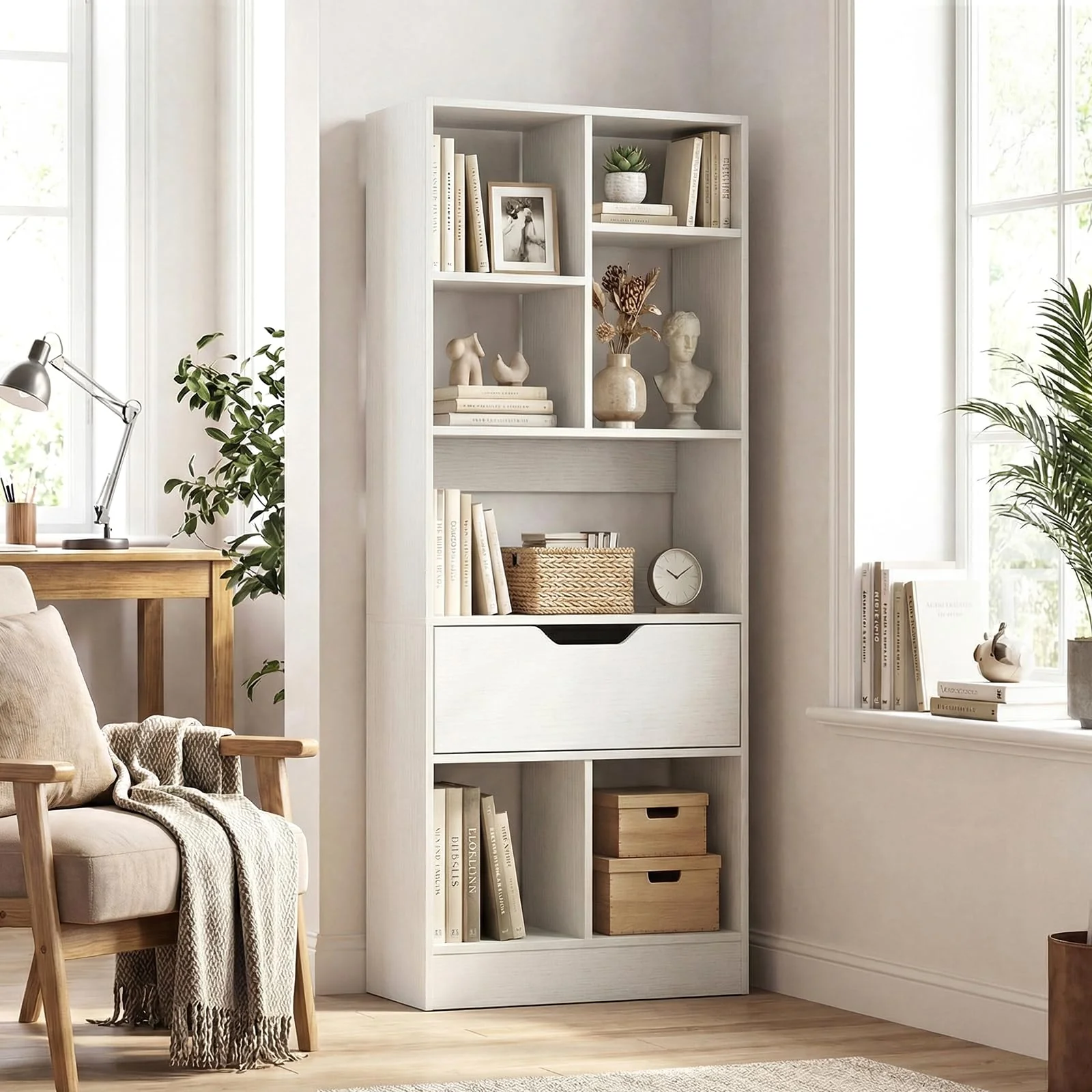 Tangkula 51” Tall Open Bookcase with Drawer(1/2)