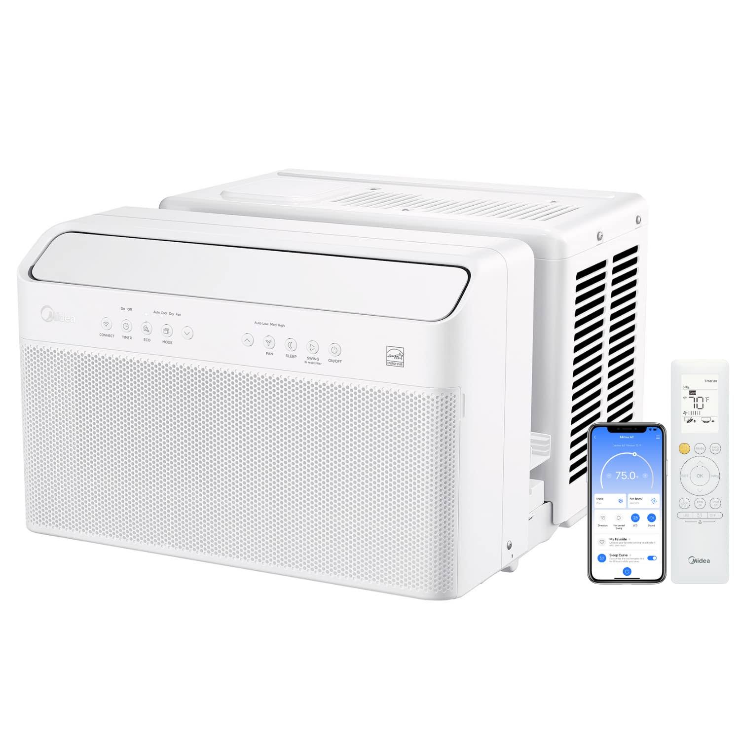 Midea maw08av1qwt U-Shaped AC Window Air Conditioner, 8000 BTU with Ionizer, White