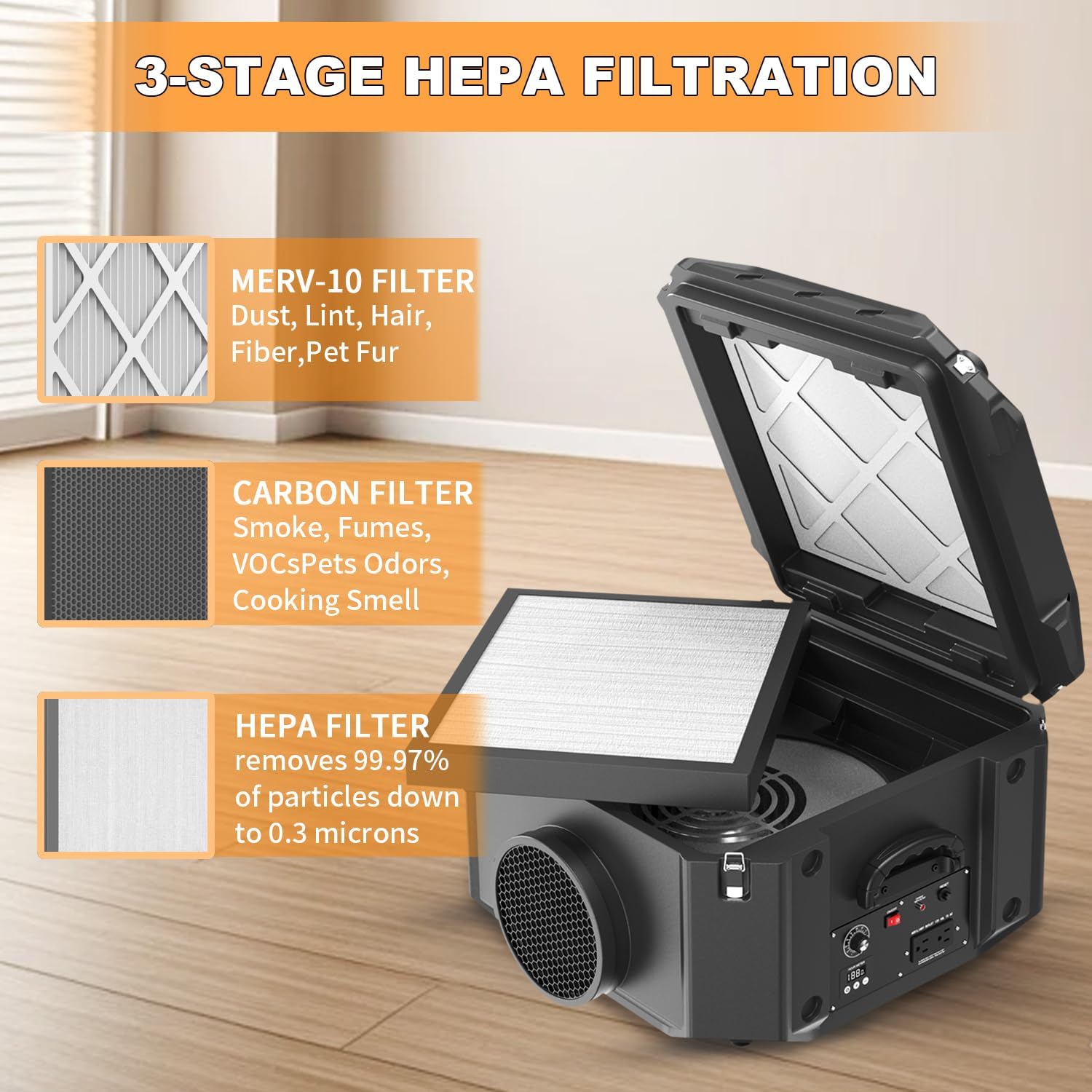 M-T Air Scrubber with 3 Stage Filtration, Stackable Negative Air Machine Cleaner 550 CFM for Industrial and Commercial Water Damage Restoration Air Scrubber with MERV-10, HEPA, Activated Carbon Filter