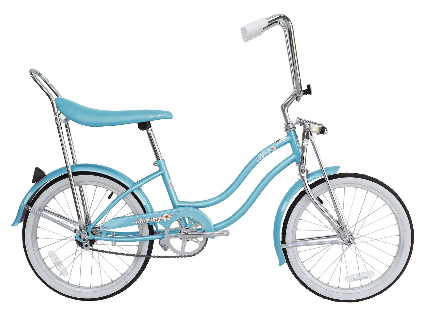 Wonder Wheels 20 in Women'S Girls Beach Cruiser Lowrider Coaster Brake Single Speed Bicycle, Bike with Banana Seat Stainless Steel Spokes One Piece Crank Alloy Rims 36 H - Baby Blue