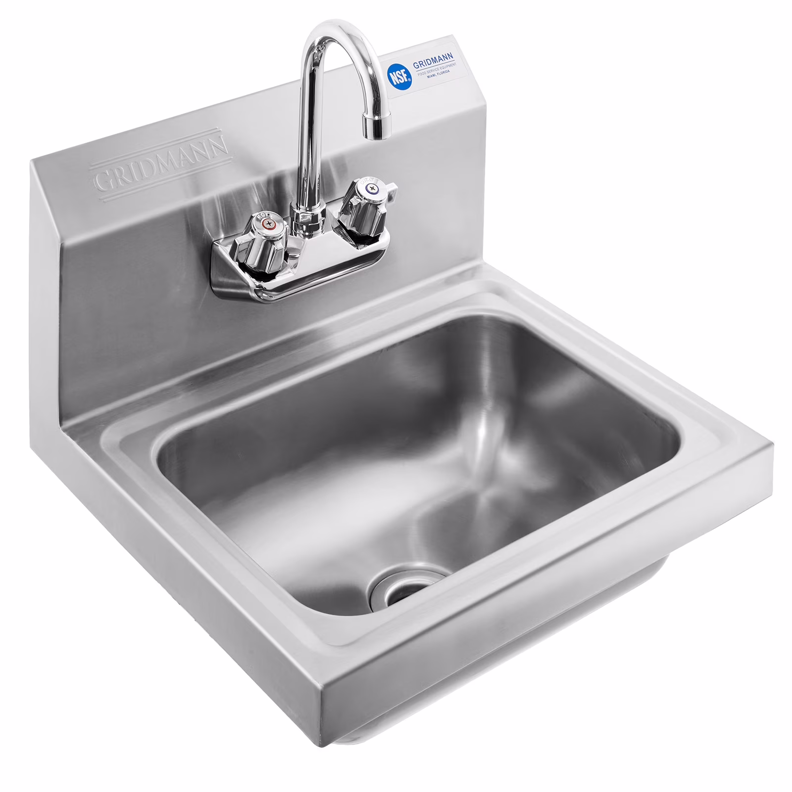 Commercial NSF Stainless Steel Hand Washing Sink w/ Side Splashes Faucet, Wall Mount(With Side Splashes) - Image 3