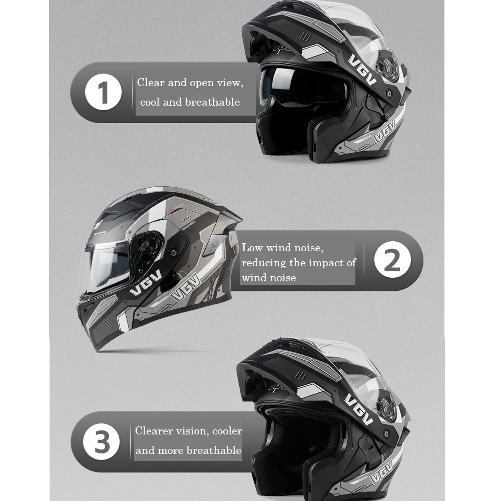 Bluetooth Modular Motorcycle Helmets for Adults Motorbike DOT Approved, Full Face Flip up Anti-Fog Helmet Built-in Dual Speaker with Microphone for Men and Women(XL24.01-24.41 inch/A) - Image 9