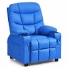 Kids Youth Recliner Chair PU Leather w/Cup Holders Side Pockets Grey(Beige) - Image 6