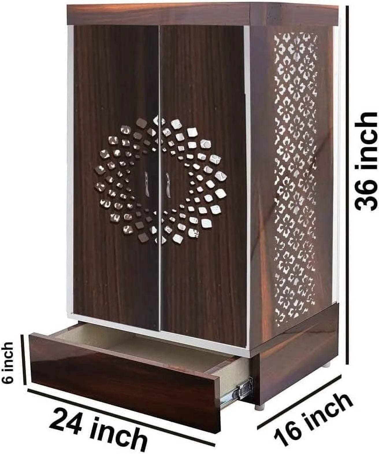 Customized Wooden Cabinet Desginer Mandir With LED / Mandir For Home Office / Temple For Home / Pooja Ghar / Mandir With Lights /Storage(16X10X8/White) - Image 3