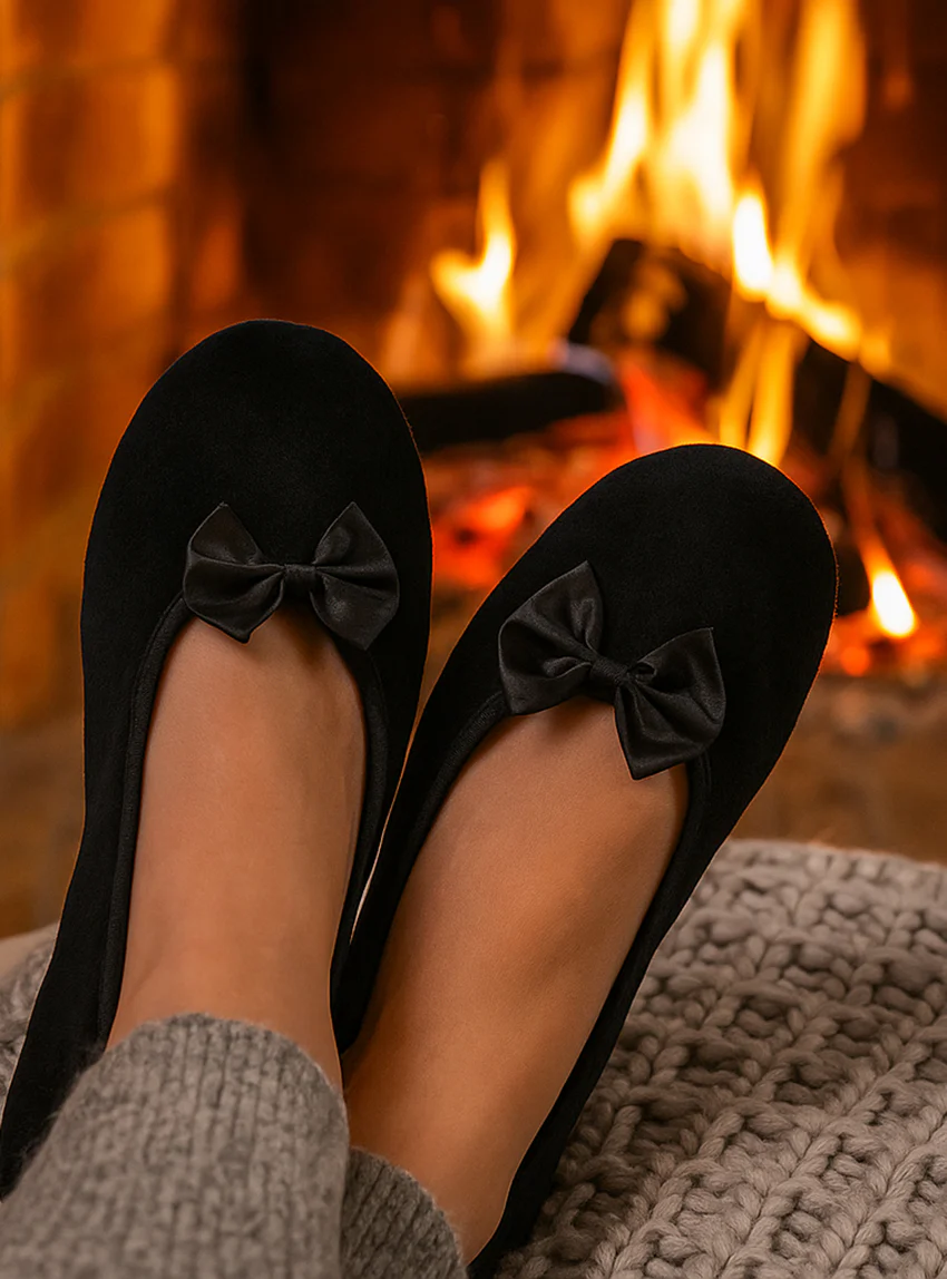 Chaussons ballerines femme en coton noir