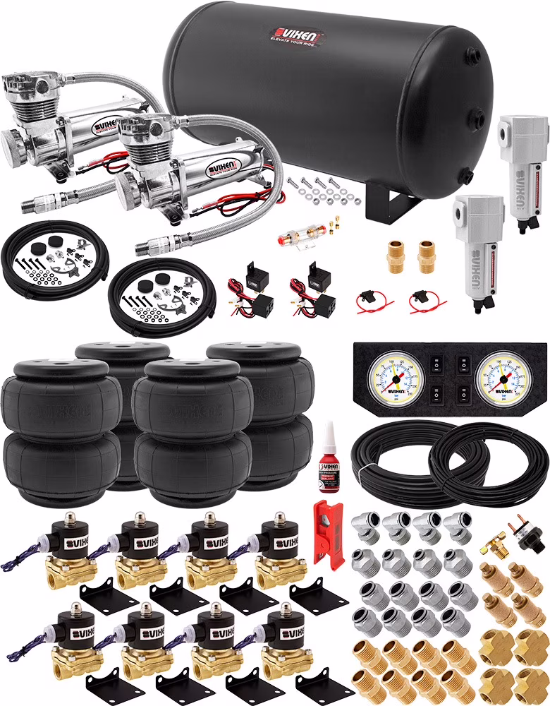 Vixen Air Suspension Kit for Truck/Car Bag/Air Ride/Spring. on Board System - Dual 200psi Compressor, 6 Gallon Tank. for Boat Lift, Towing, Lowering, Load Leveling, Onboard Train Horn VXX1208FW/4863DCF