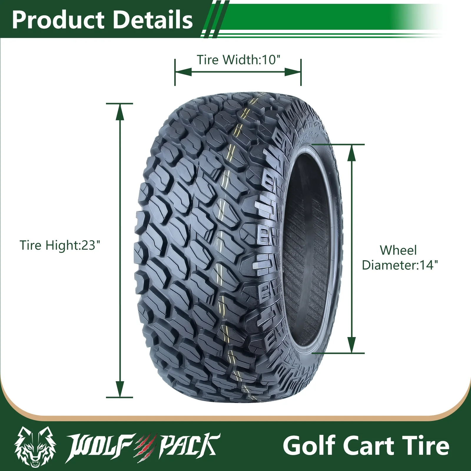 Set 4 23X10-14 Golf Cart Tires Non-Directional Tubeless Tire Multi-Terrain Tire with Superior Traction and Mud-Resistant Self-Cleaning Tread Design for Long-Lasting Performance - Image 4