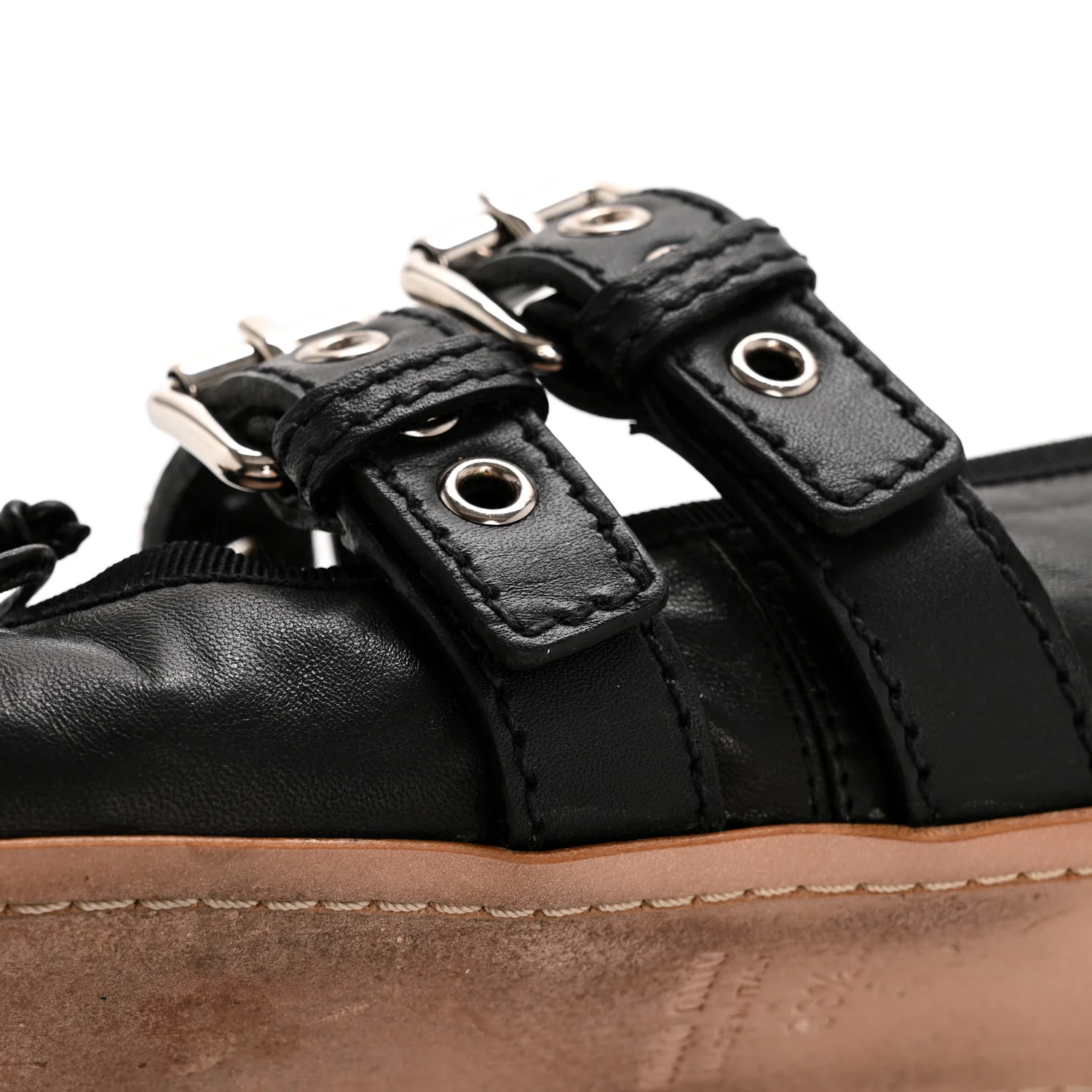 Nappa Vitello Nevada Double Buckle Ballerina Flats 36.5 Black