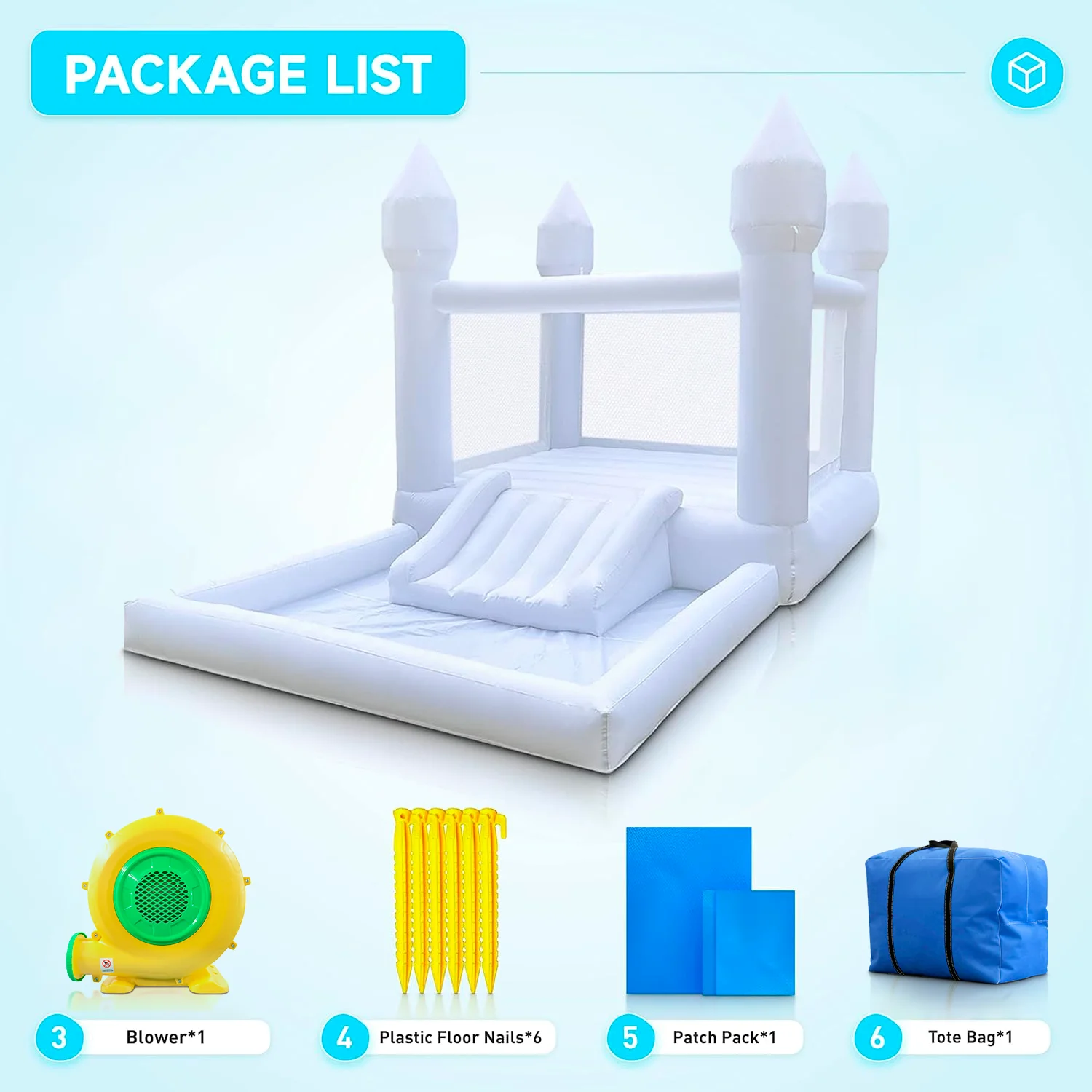 Connsann White Bounce House Oxford with Air Blower & Ball Pit for Kids Birthday Party, 13' x 8' x 8'
