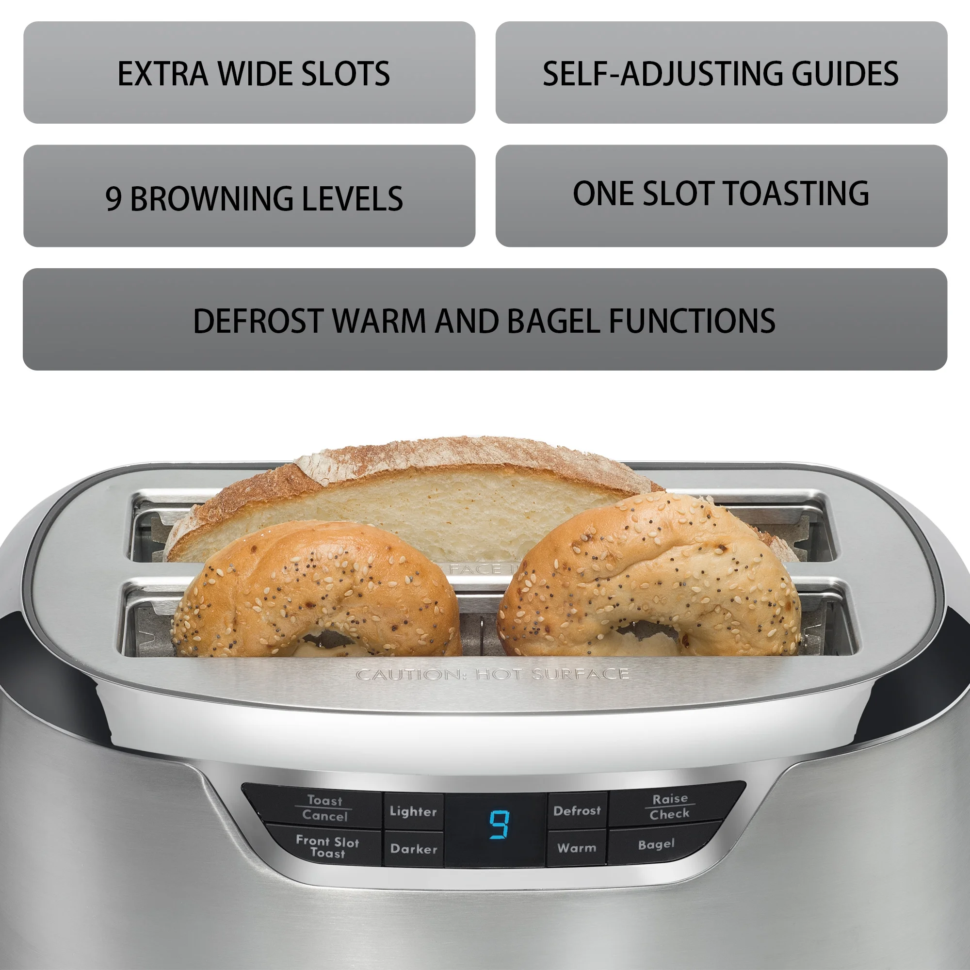 Elite 4-Slice Toaster with Auto Lift, Long Slot, Stainless Steel, Digital Controls, Extra Wide Slots - Image 3